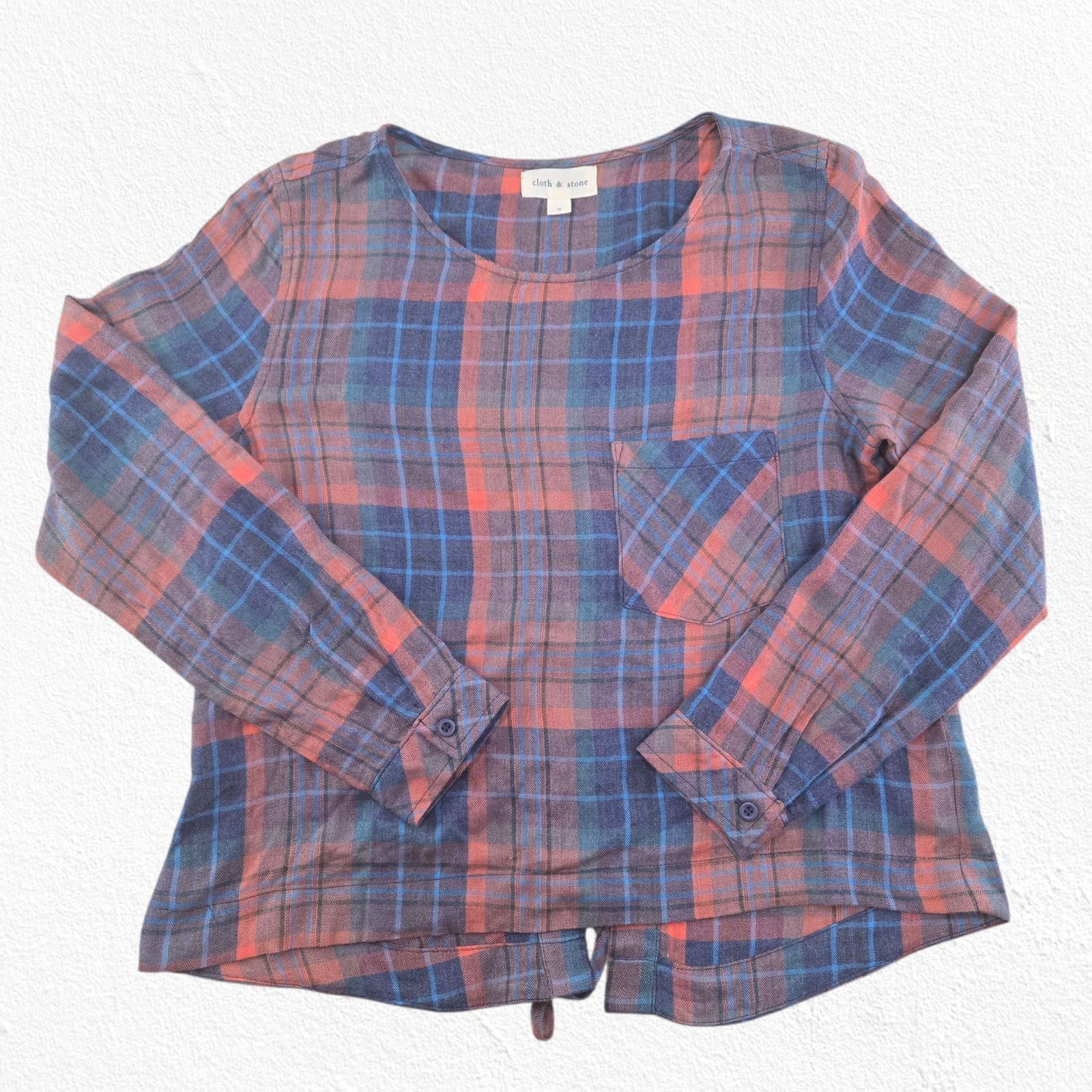 Other Cloth & Stone Plaid Lace-Up Back Flannel Top Size Small Size S / US 4 / IT 40 - 2 Thumbnail