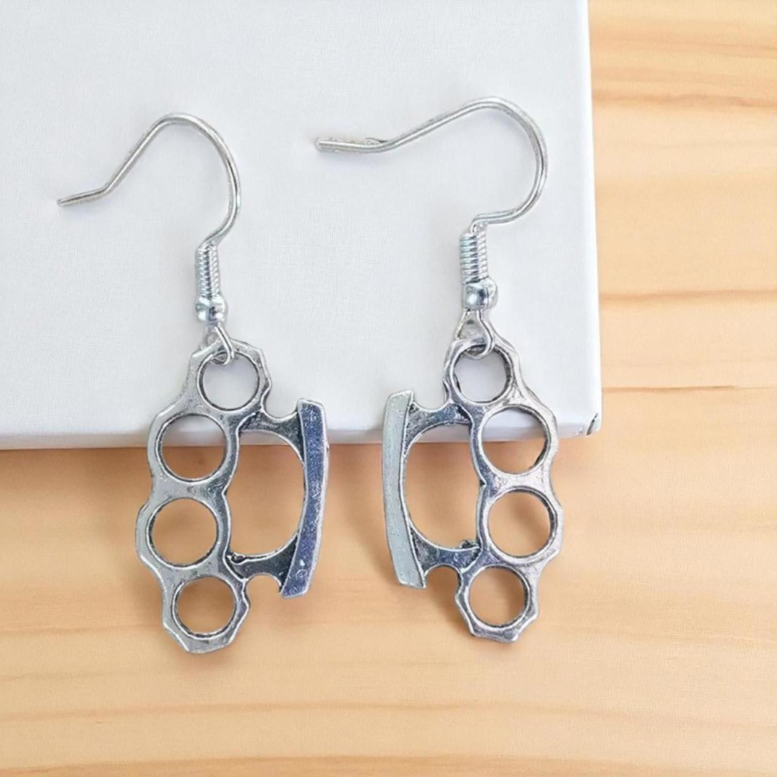 Other Silver Brass Knuckle Earrings 🖤 Size ONE SIZE - 6 Thumbnail