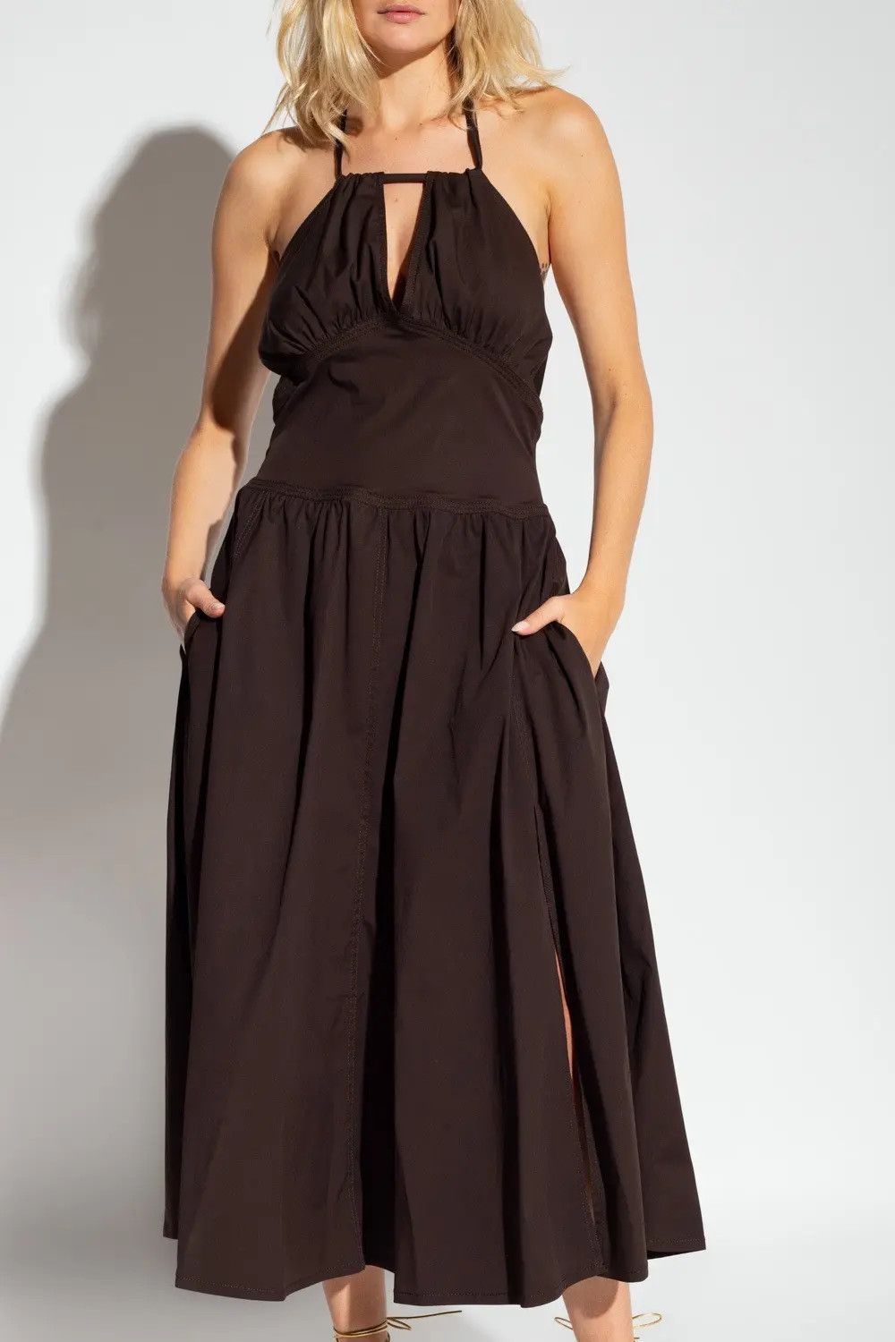 Bottega Veneta o1bcso1str0225 Midi Dress in Brown Size M / US 6-8 / IT 42-44 - 3 Thumbnail