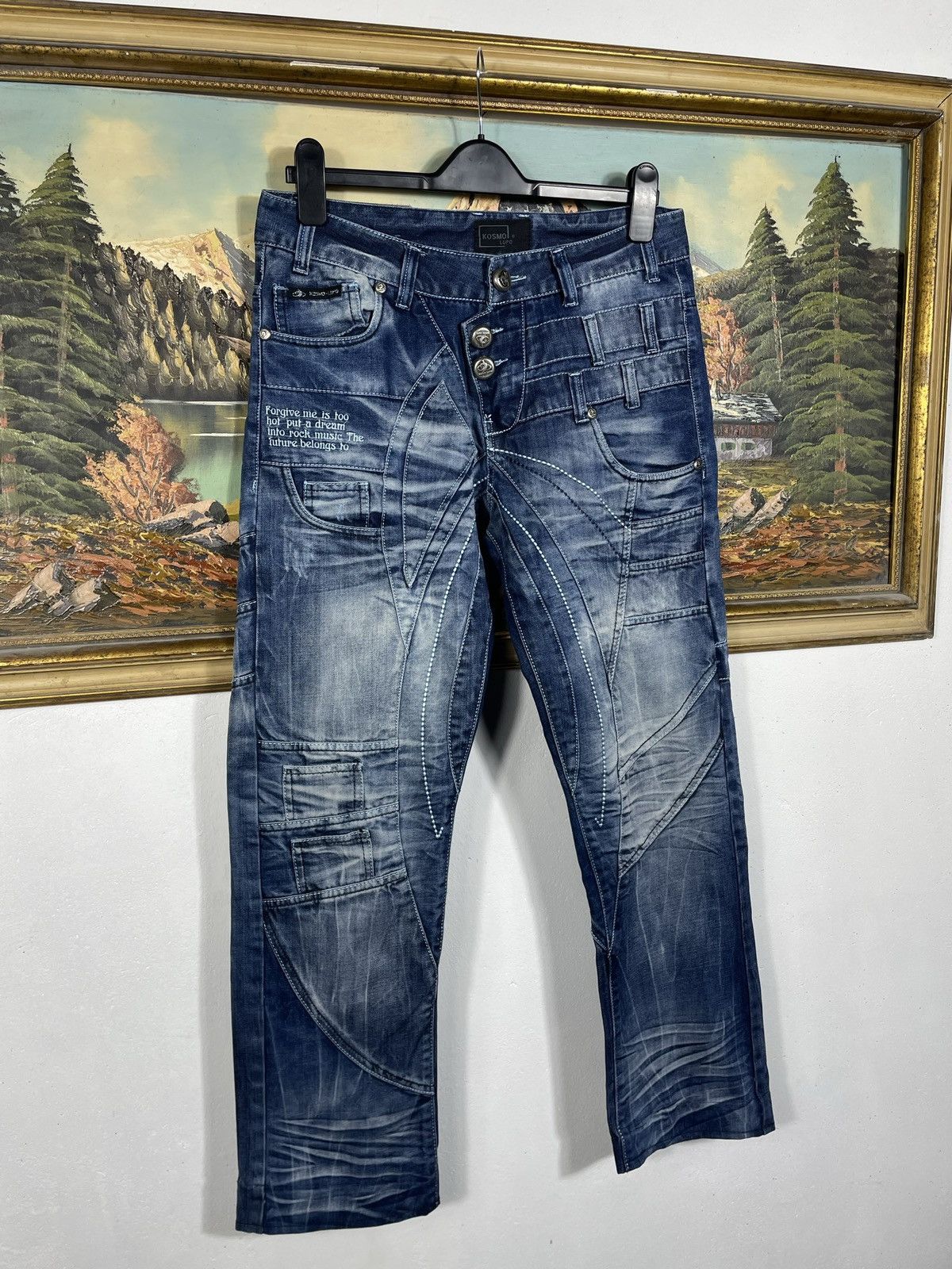 Japanese Brand Kosmo Lupo Black Vintage Denim Jeans Avant Garde Trousers Size US 34 / EU 50 - 3 Thumbnail