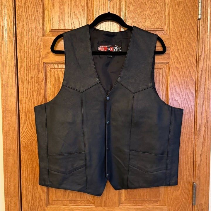 Other Zony Men s Black Leather Biker Vest Size 46 Classic Motorcy Grailed