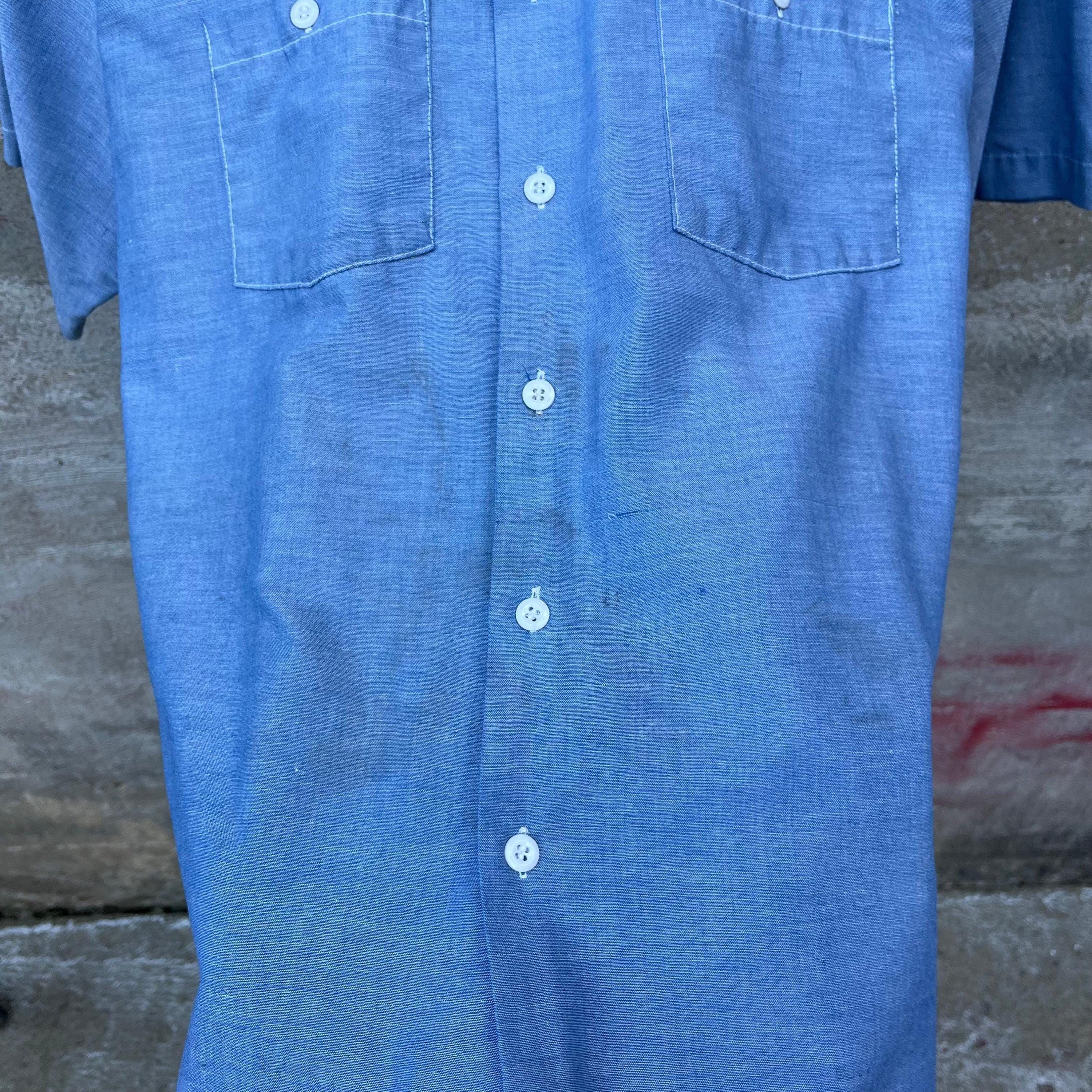 Vintage 70's Montgomery Ward Chambray Short Sleeve Button Down Shirt Size US XL / EU 56 / 4 - 5 Thumbnail