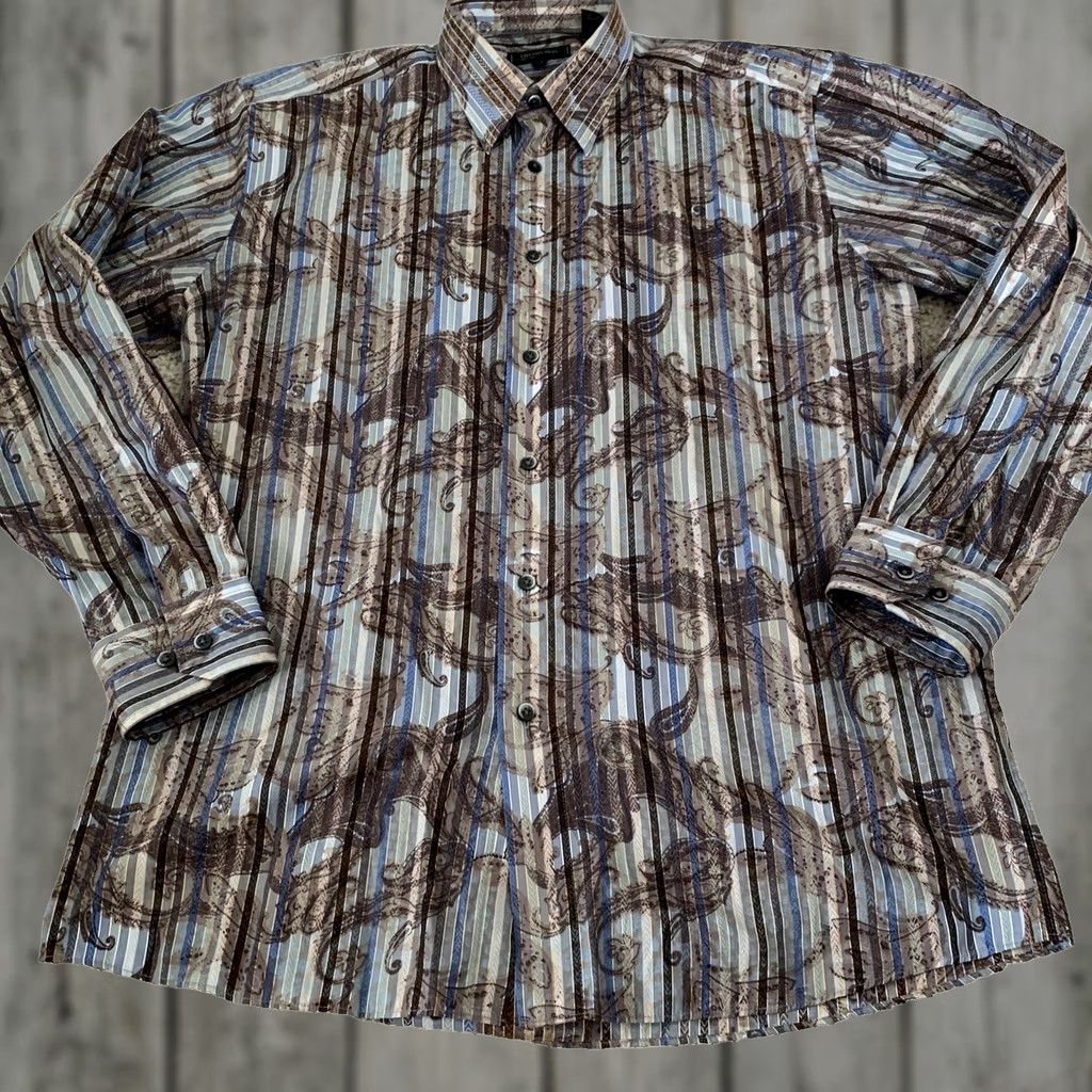 Vintage Cotton Reel Shirt Mens Large Cotton Blend Paisley Multi Stripe Button Up Casual Size US L / EU 52-54 / 3 - 1 Thumbnail