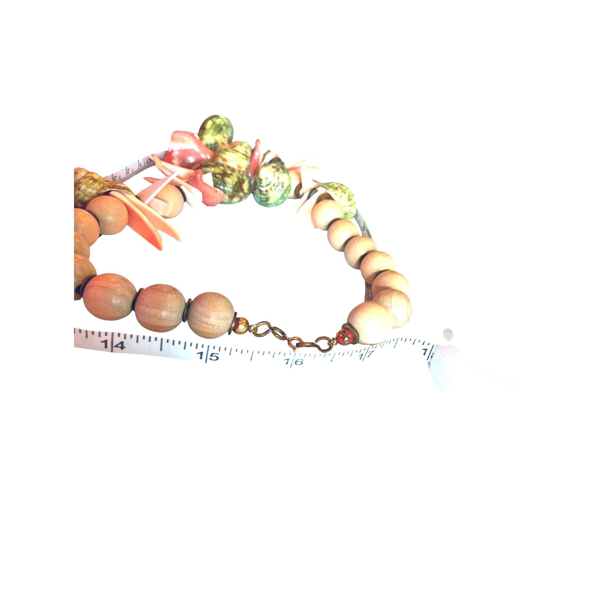Other Wood Beads & Shell Necklace. 16" Long , 5/8" Beads 1.5" Larg Size ONE SIZE - 4 Thumbnail