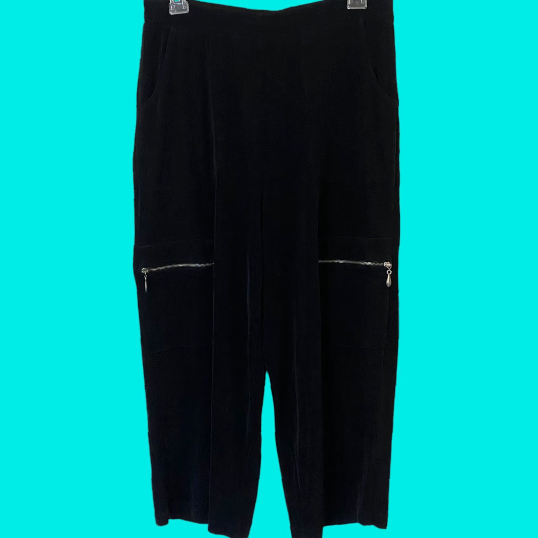 Vintage CHICO'S Travelers Comfort Fit Wide-Leg Pants Black Cropped Stretch Zip Pockets Womens 2 Beach Size 26" / US 2 / IT 38 - 1 Thumbnail