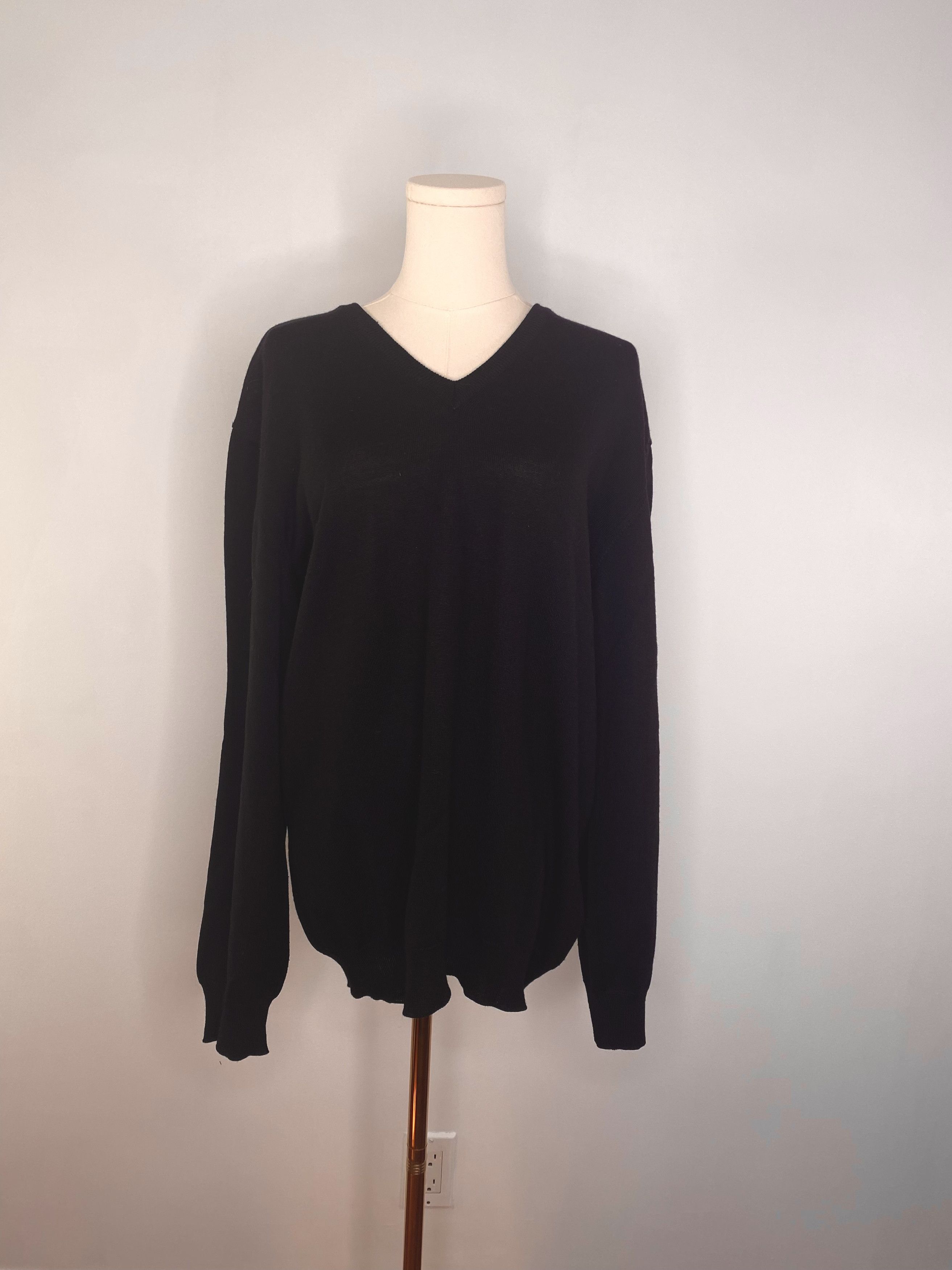 Vintage Merino Wool Black V-Neck Sweater - Strada Italy Size US M / EU 48-50 / 2 - 1 Thumbnail