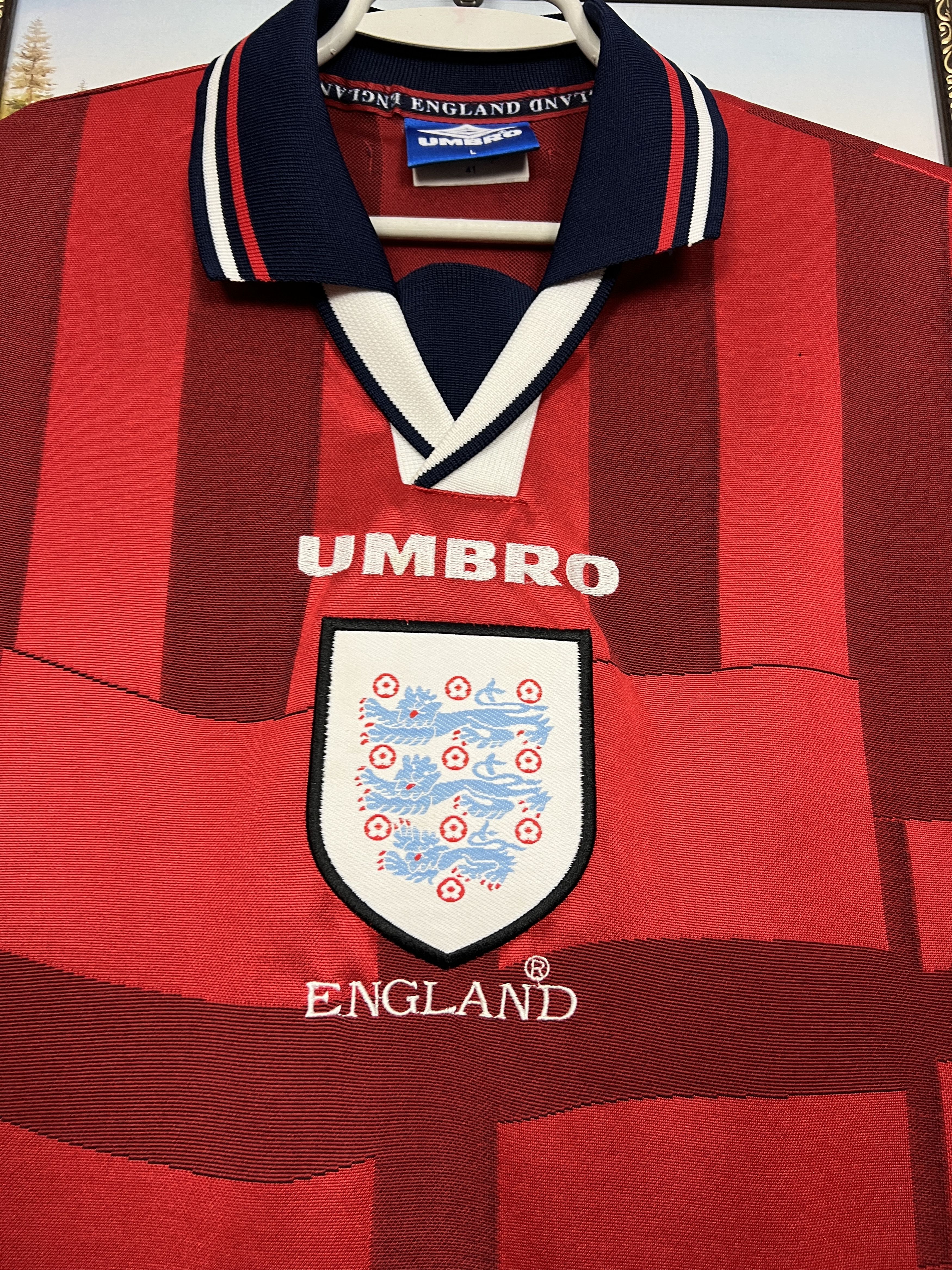 Umbro England Away football shirt 1997 Soccer Umbro Jersey Trikot Size US L / EU 52-54 / 3 - 3 Thumbnail