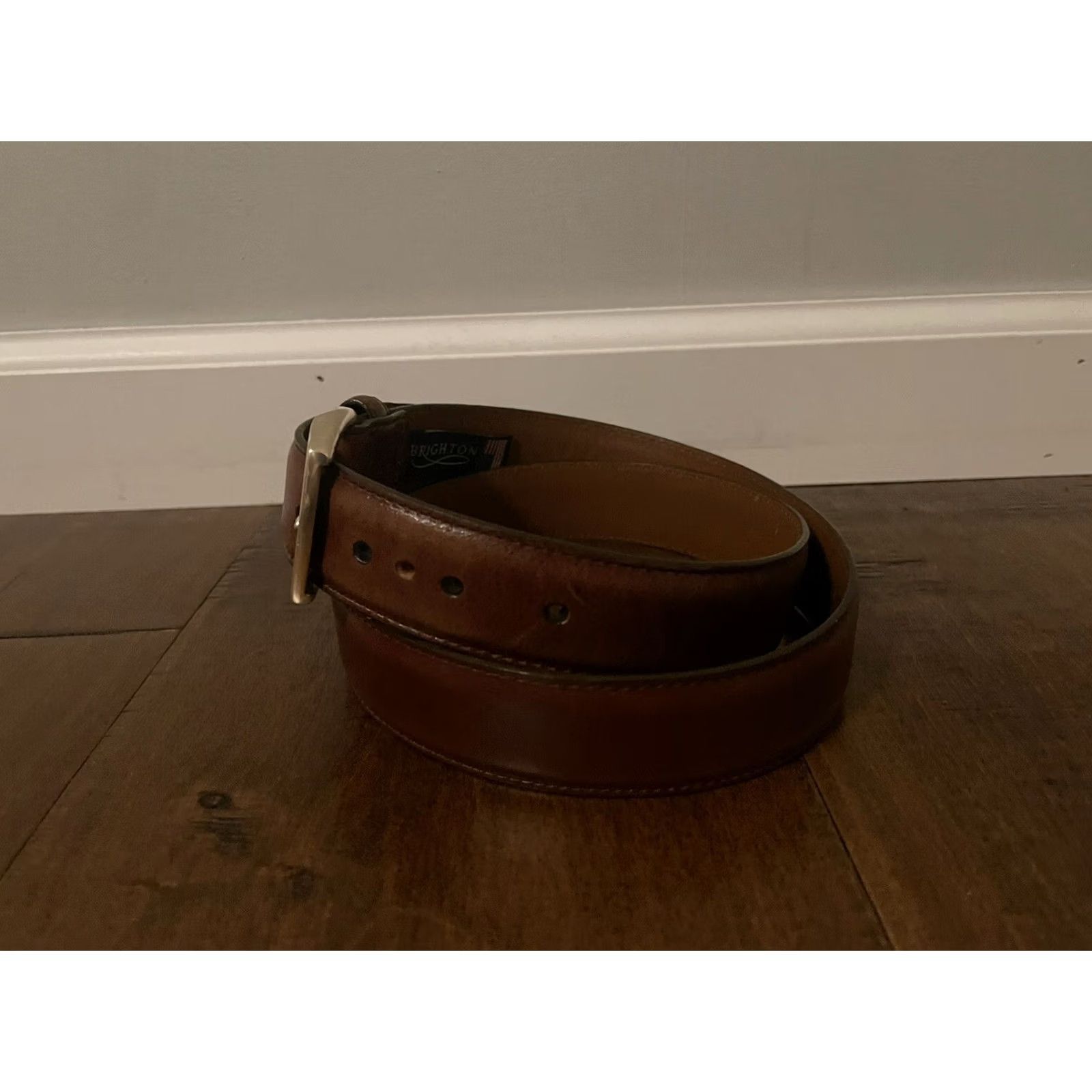 Brighton Brighton Brown Leather Belt Men's 36 Made in USA Italian Calfskin M11075 Size 36 - 3 Thumbnail