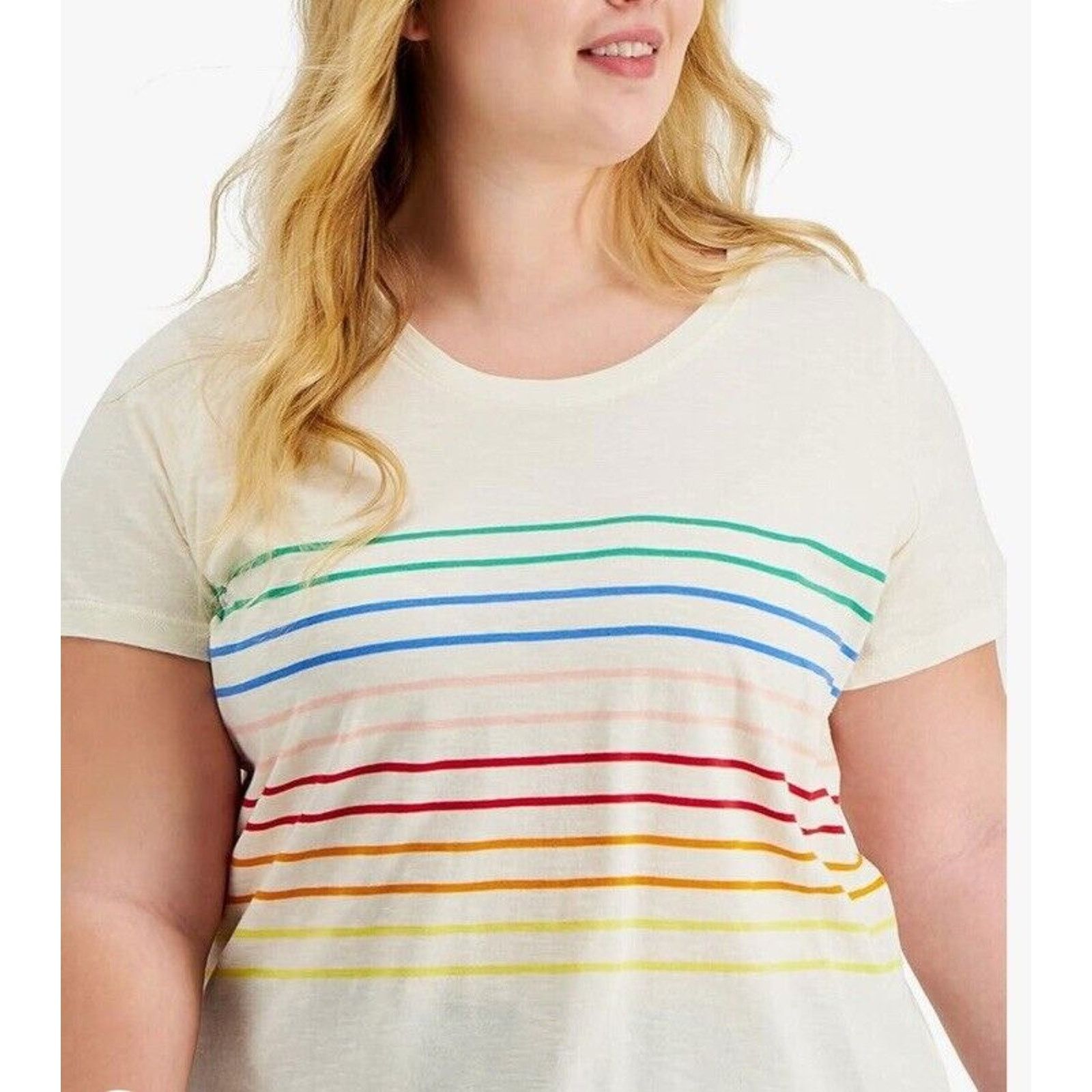 Other Style & Co Plus Size 100% Cotton Striped Top Rainbow 2X Size XXL / US 16-18 / IT 52-54 - 2 Thumbnail