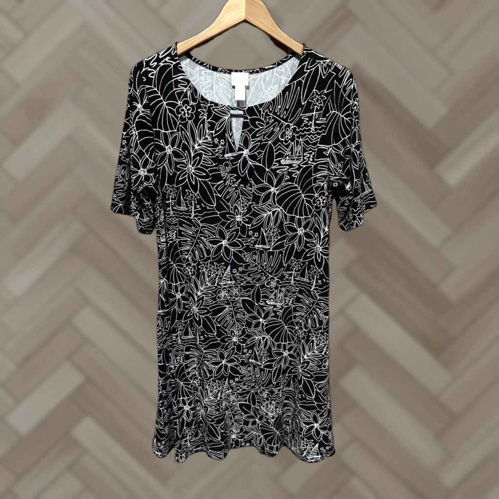 Vintage Chicos Dress Womens 1 Rayon Blend Floral Boat Theme Black White Size XS / US 0-2 / IT 36-38 - 1 Thumbnail