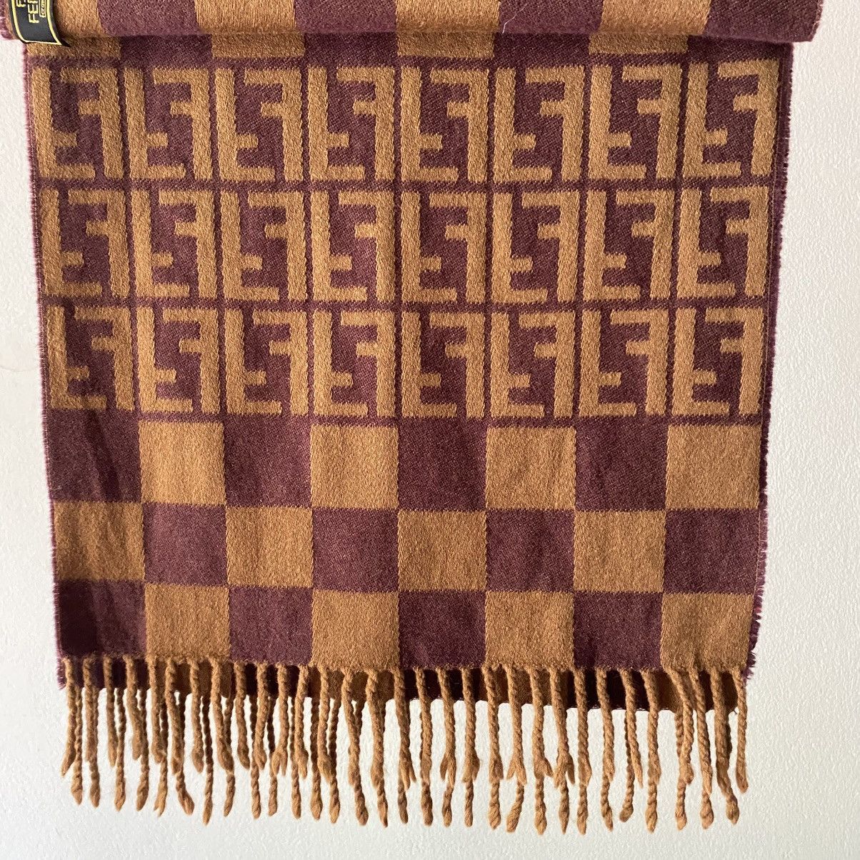 Fendi FENDI Monogram Scarf in Brown & Maroon Size ONE SIZE - 8 Thumbnail