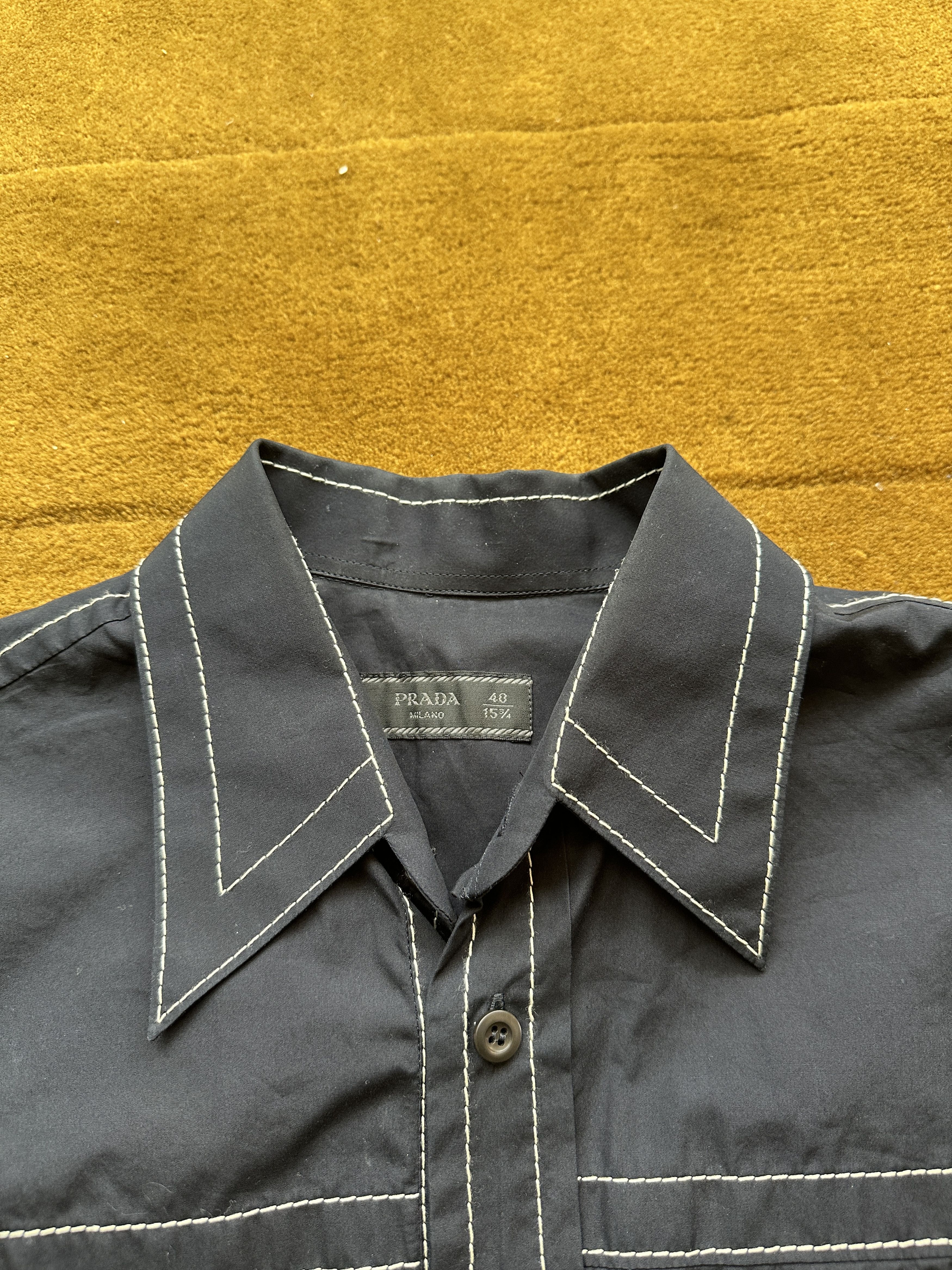 Prada Prada SS15 Contrast Top Stitch Short Sleeve Shirt in Navy Size US S / EU 44-46 / 1 - 3 Thumbnail