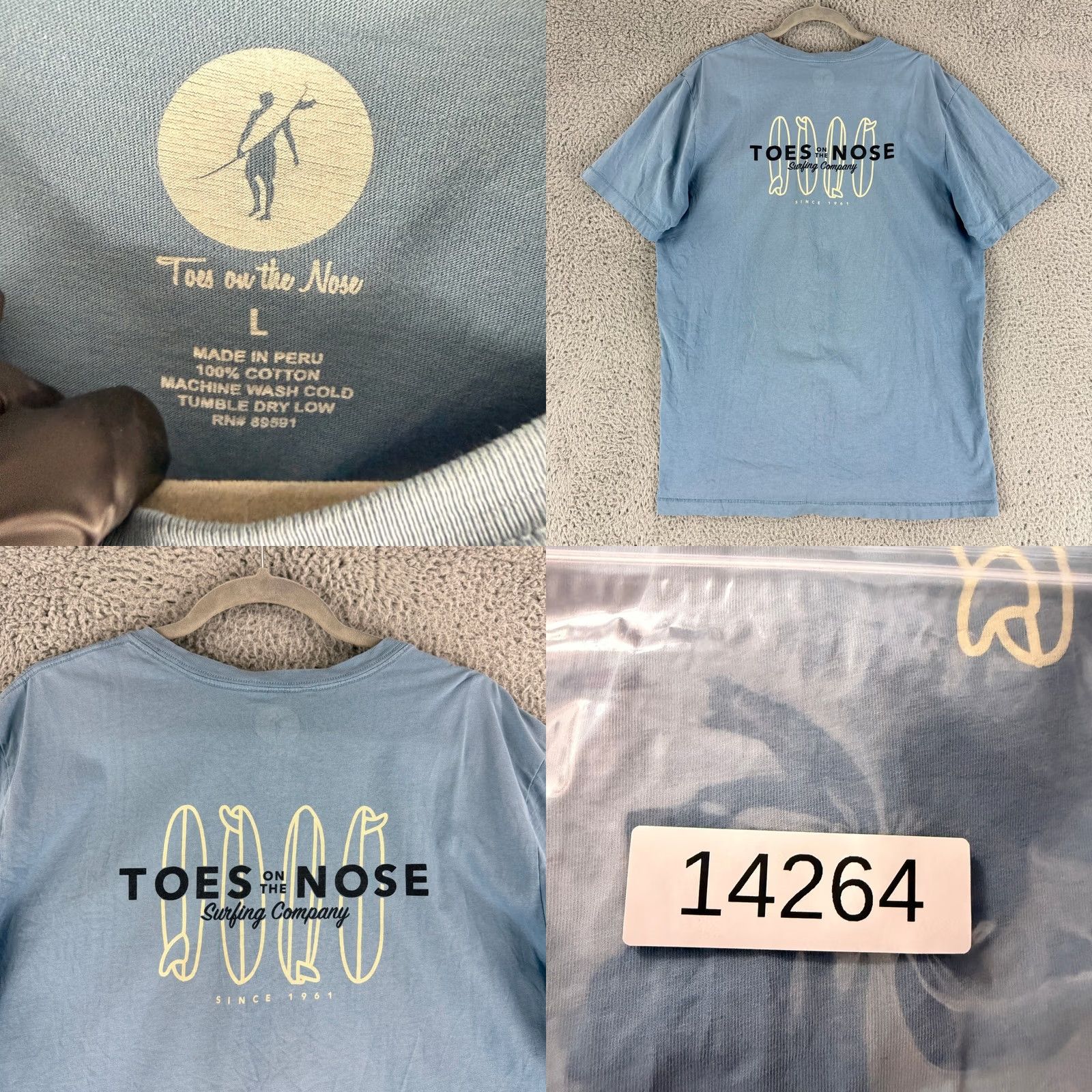 Vintage Toes on the Nose Mens T Shirt Large Blue Surfboard Graphic Casual Cotton Tee Size US L / EU 52-54 / 3 - 8 Thumbnail