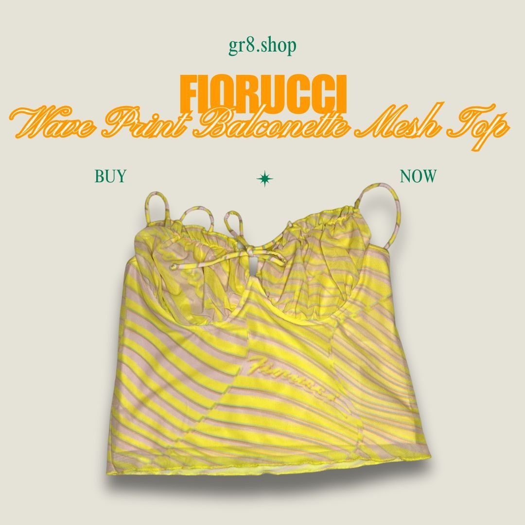 Fiorucci Yellow & Pink Wave Print Balconette Mesh Top S
