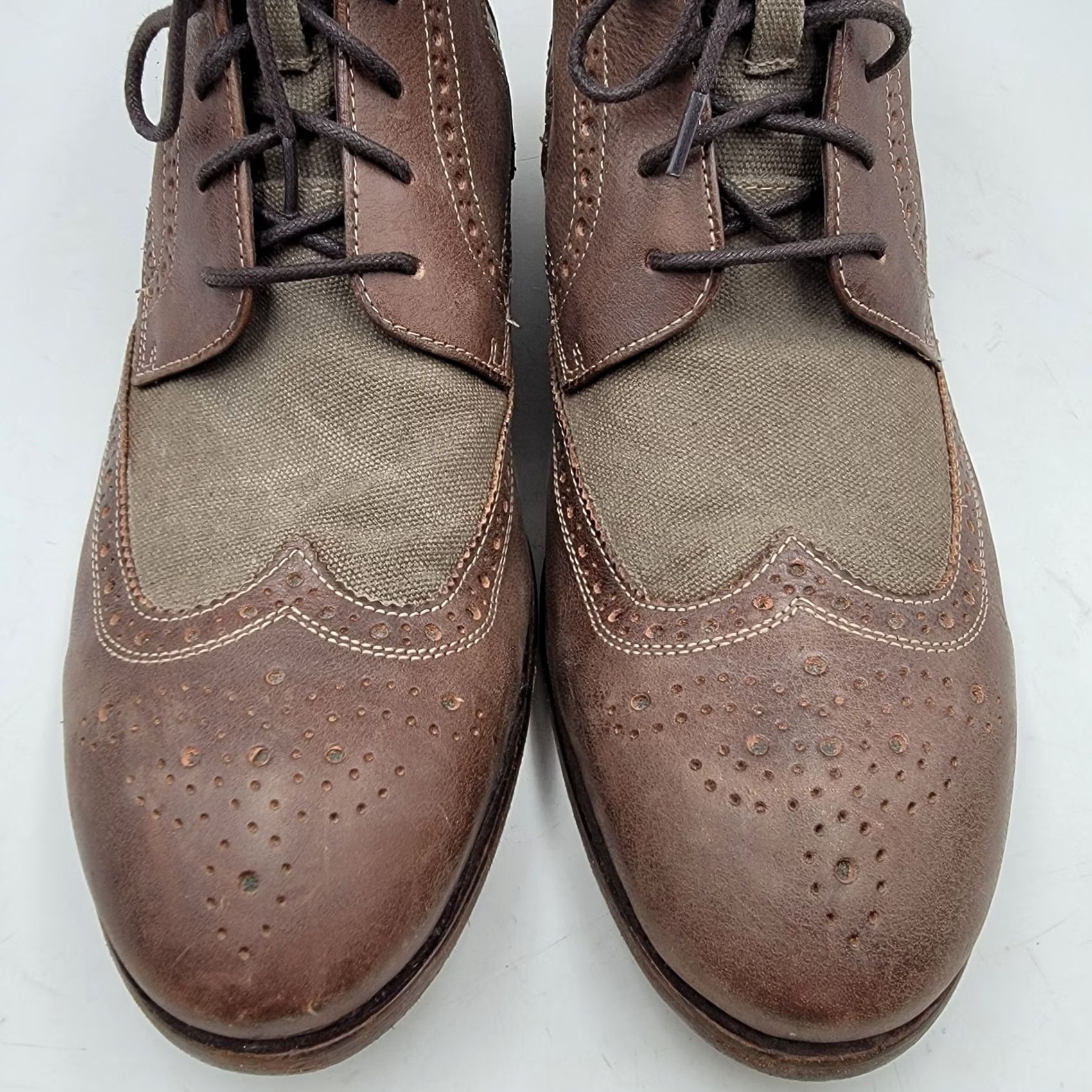 John Varvatos Wingtip Boots Size 11.5 Brown Green Leather  display picture 2
