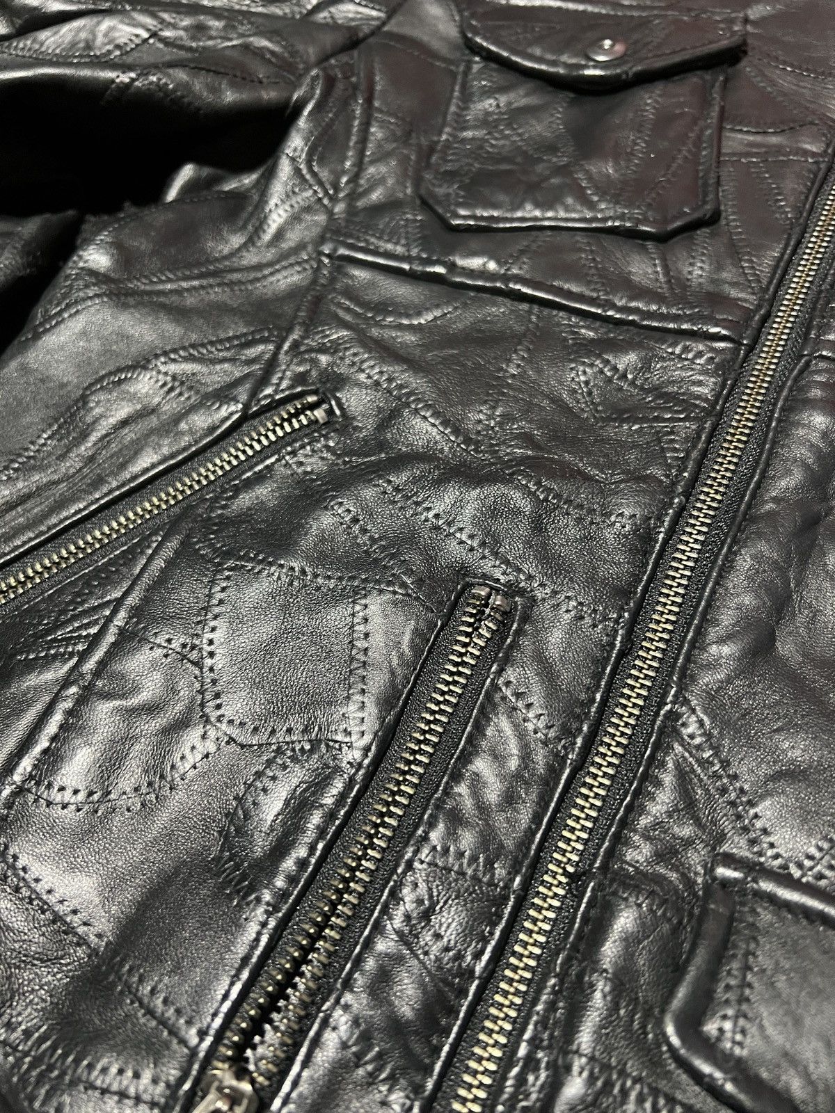 rattle trap patchwork leather sheep skin jacket