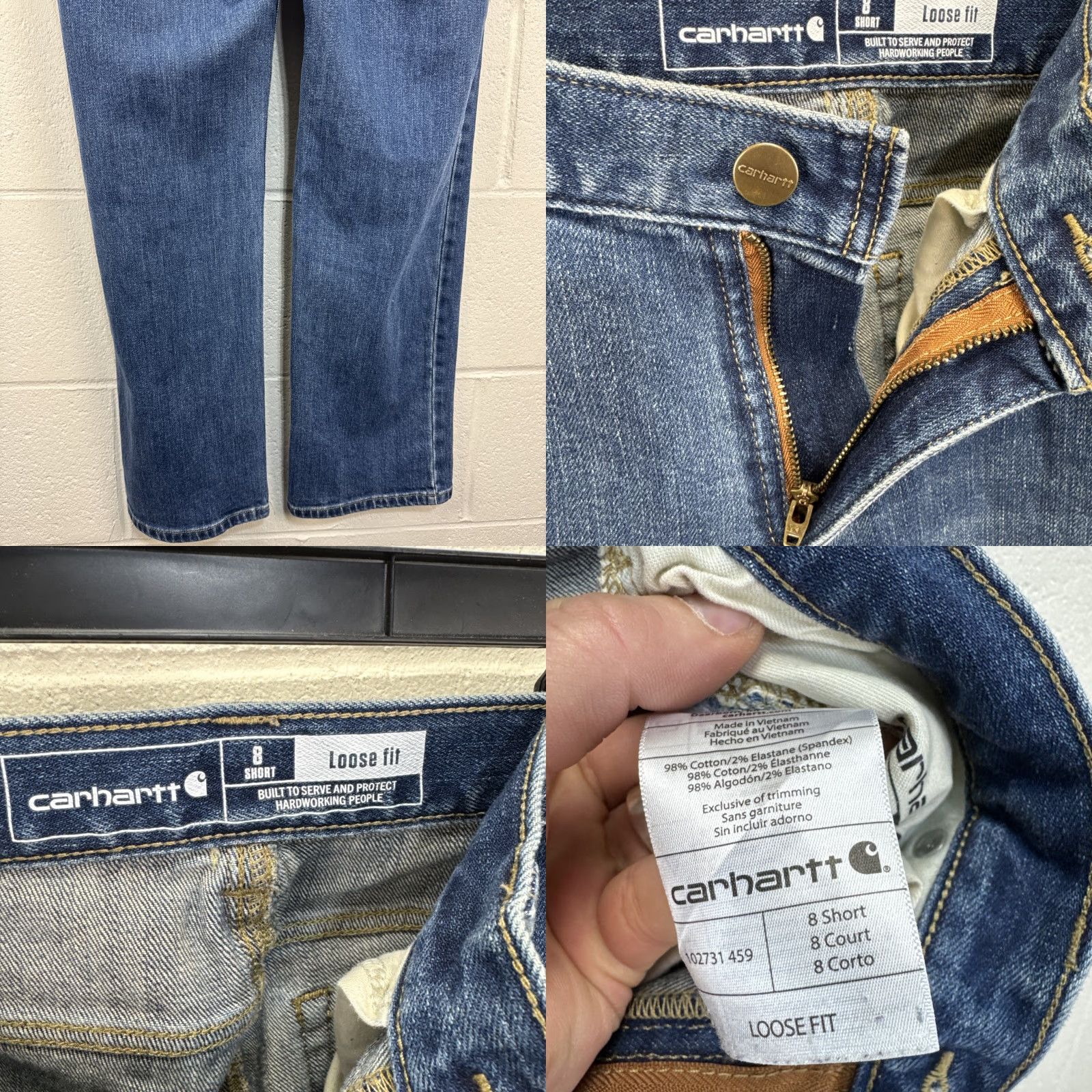 Carhartt Carhartt Jeans Women’s 8 Short Blue Denim Mid Rise Loose Fit Straight Leg 5-Pocket Zipper Button Logo Stretch Cowgirl Workwear Carhartt 102731 459 Size 40" / US 18 - 9 Thumbnail