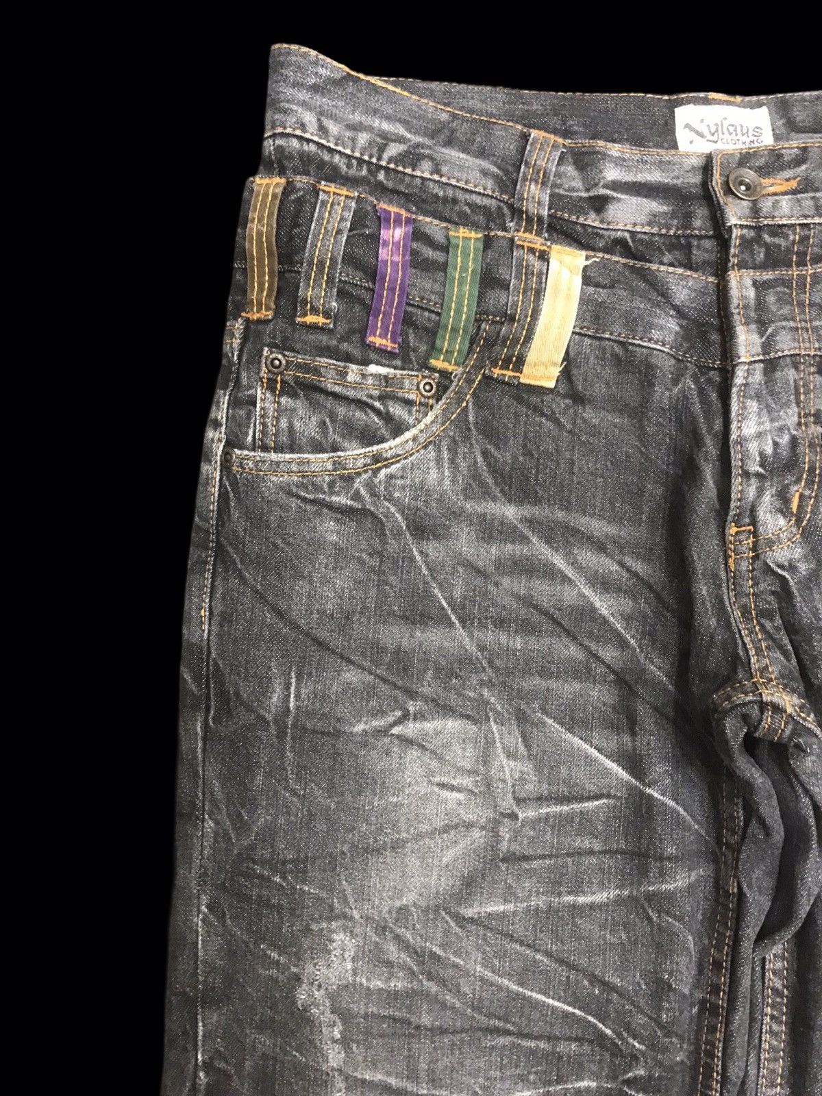 Japanese Brand 💥DOUBLE WAIST💥NYLAUS INSANE FADES DISTRESSED DENIM F427 Size US 32 / EU 48 - 7 Thumbnail