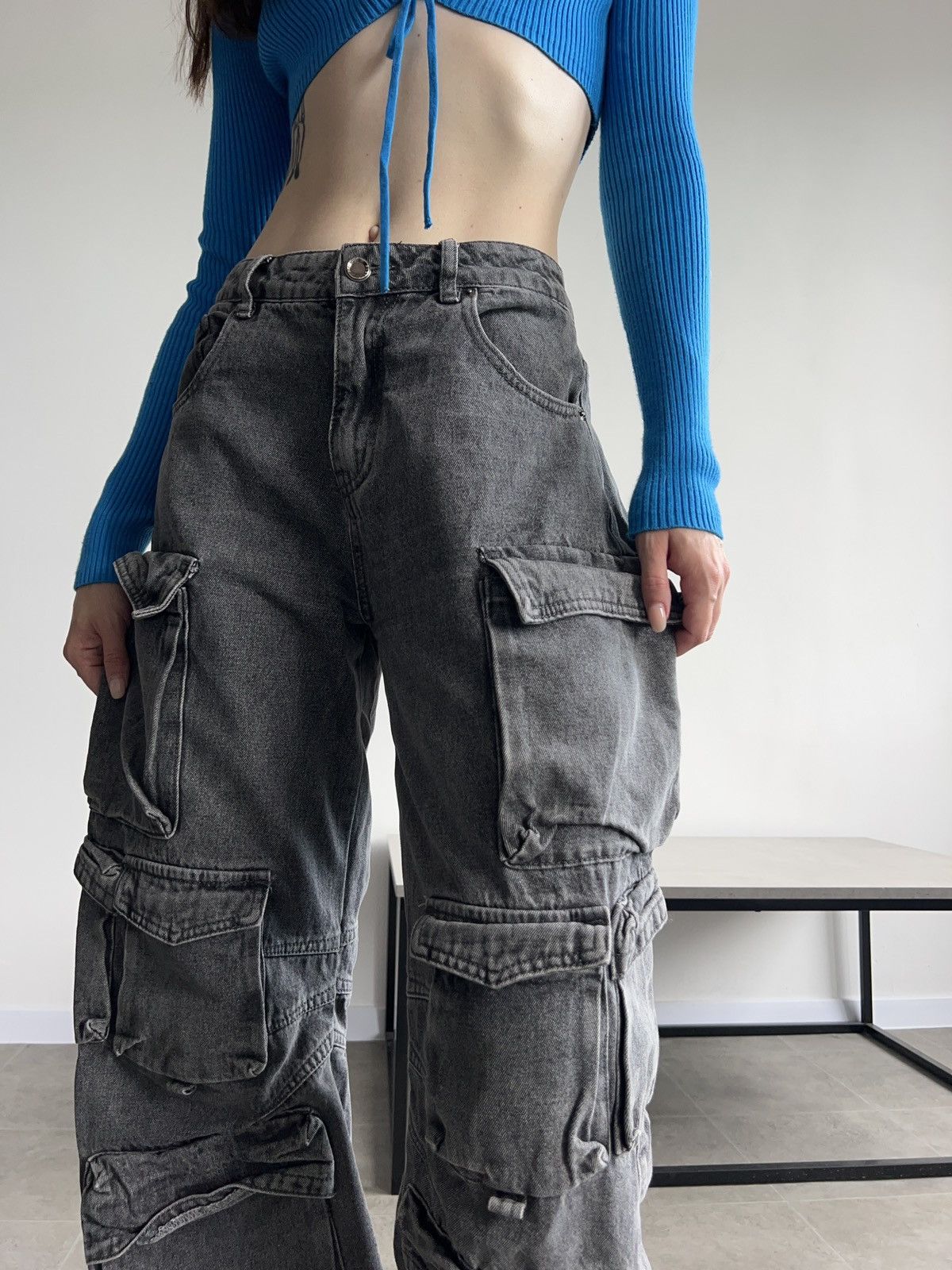 Other Crazy Multipocket Cargo Jeans Avant Garde Y2K Size 28" / US 6 / IT 42 - 11 Thumbnail