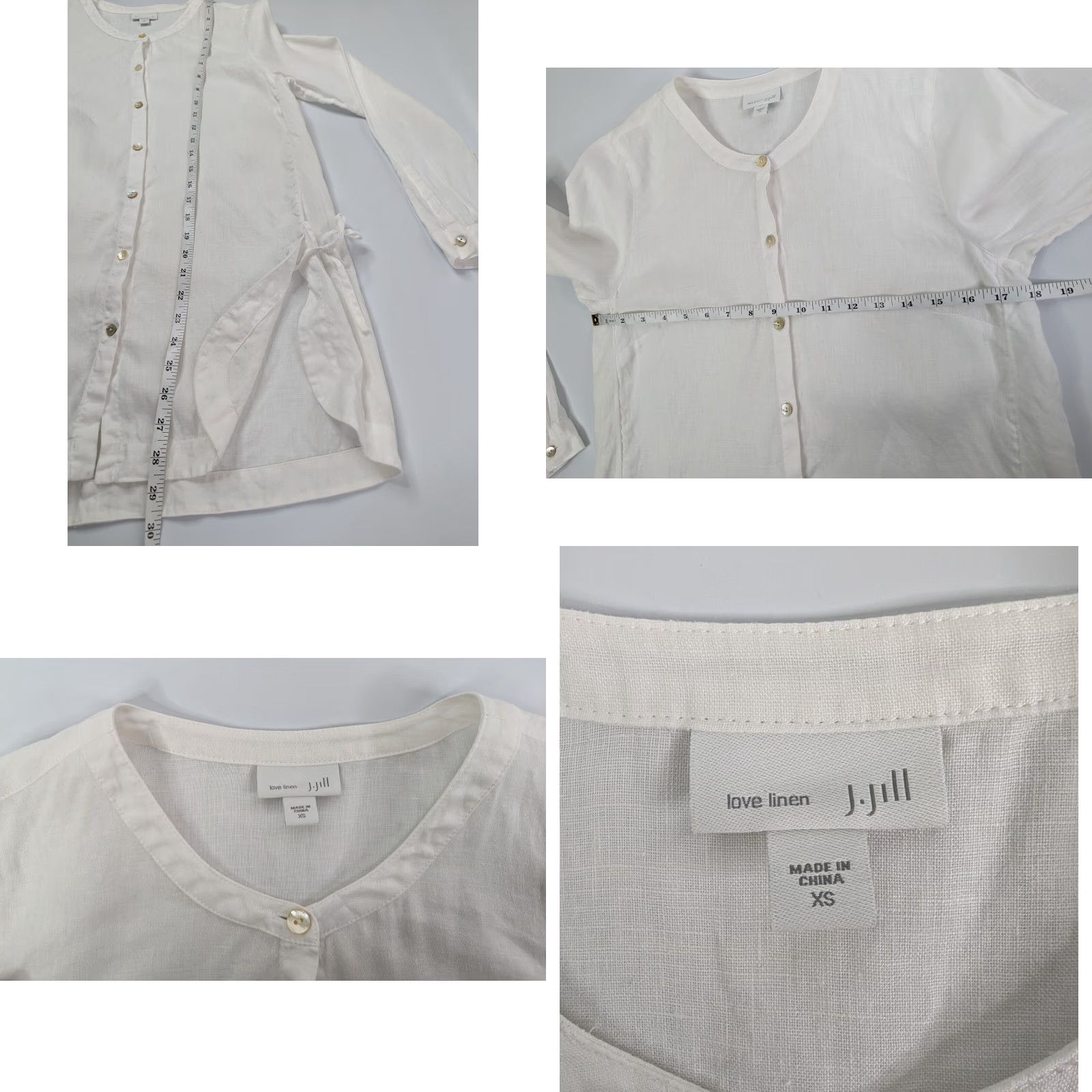 J. Jill J.Jill Button-Up Linen Blouse XS White Collar Shirt Women Tunic 100% Linen Long Sleeve Size XS / US 0-2 / IT 36-38 - 8 Thumbnail