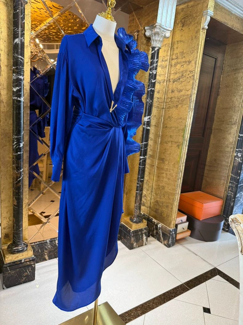 Versace Versace Electric sapphire blue sexy deep V asymmetrical dr Size M / US 6-8 / IT 42-44 - 4 Thumbnail