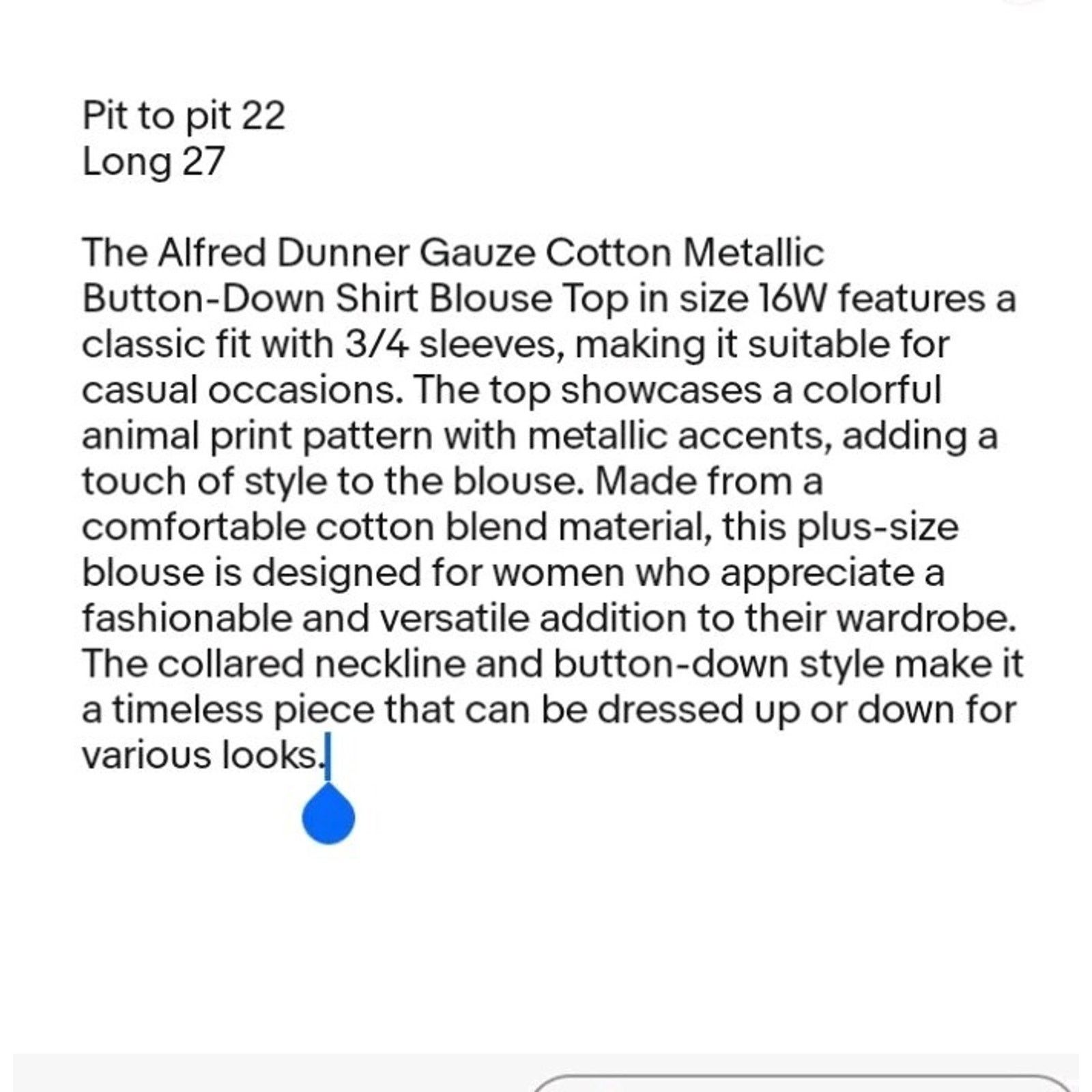 Other Alfred Dunner Gauze Cotton Metallic Blouse Top 16 W. Size XXL / US 16-18 / IT 52-54 - 9 Thumbnail