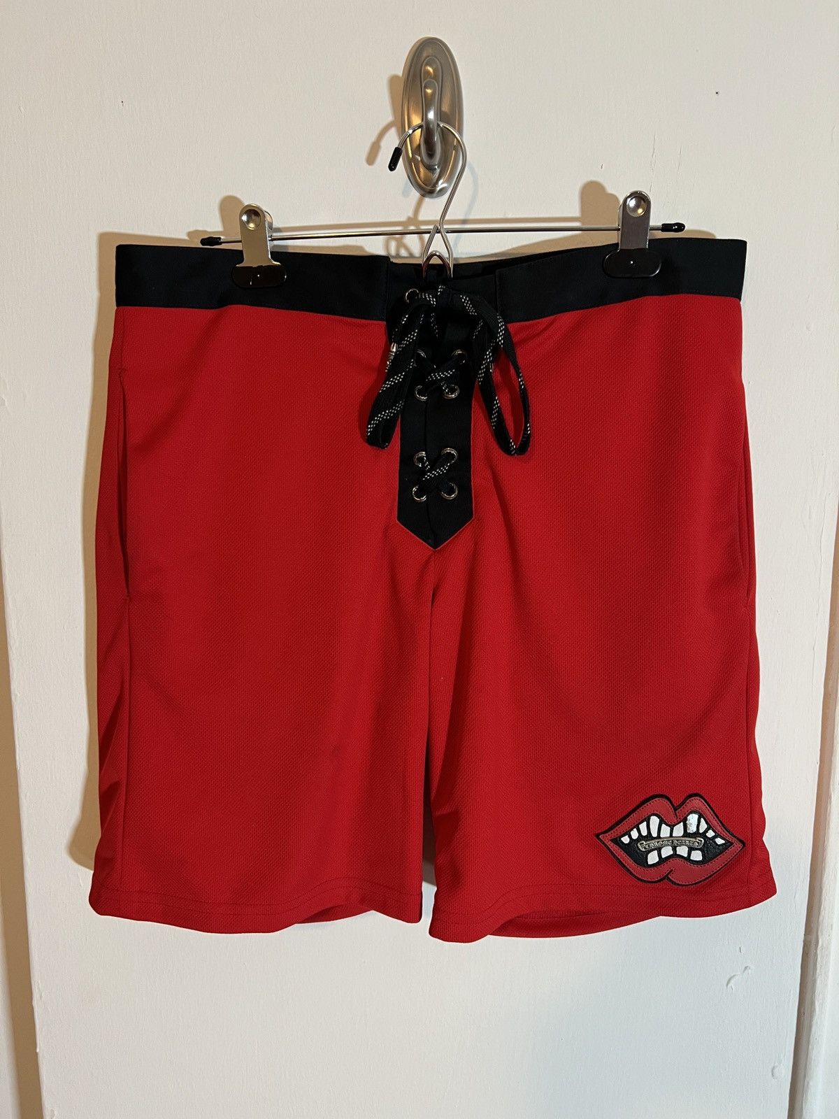 image of Chrome Hearts Mattyboy Chomper Hockey Short in Red, Men's (Size 32)