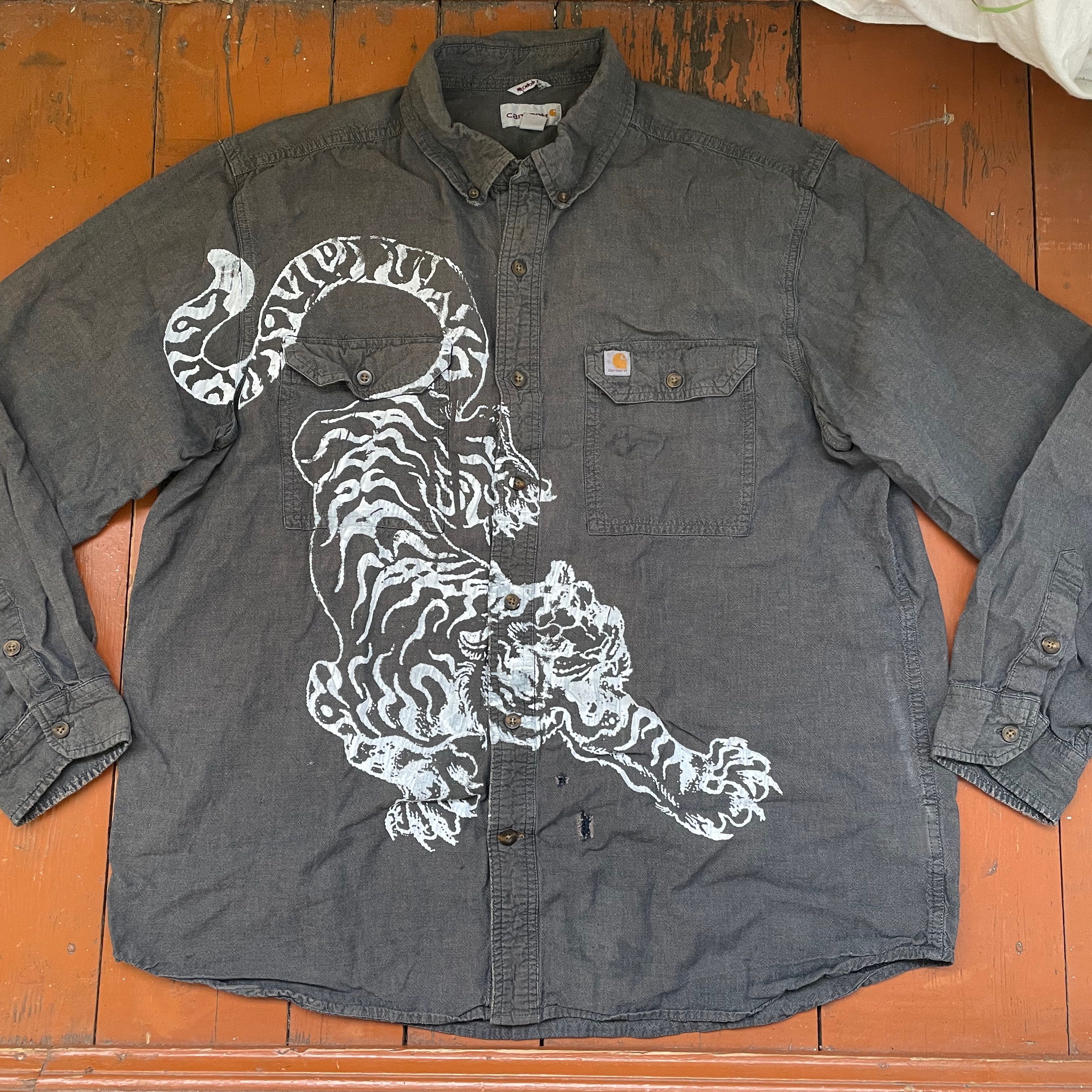 Carhartt Custom Carhartt shirt tiger animal print y2k opium faded Size US XL / EU 56 / 4 - 4 Thumbnail