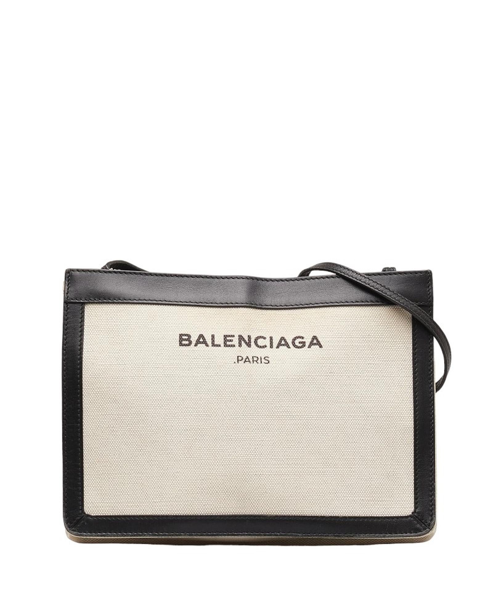 image of Balenciaga Navy White Pochette Shoulder Bag In Ab Condition, Women's