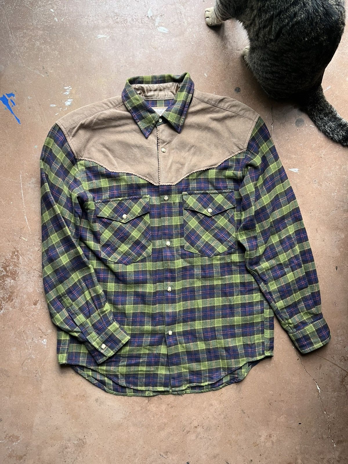 Japanese Brand Bailey green and blue plaid western shirt Size US L / EU 52-54 / 3 - 1 Thumbnail
