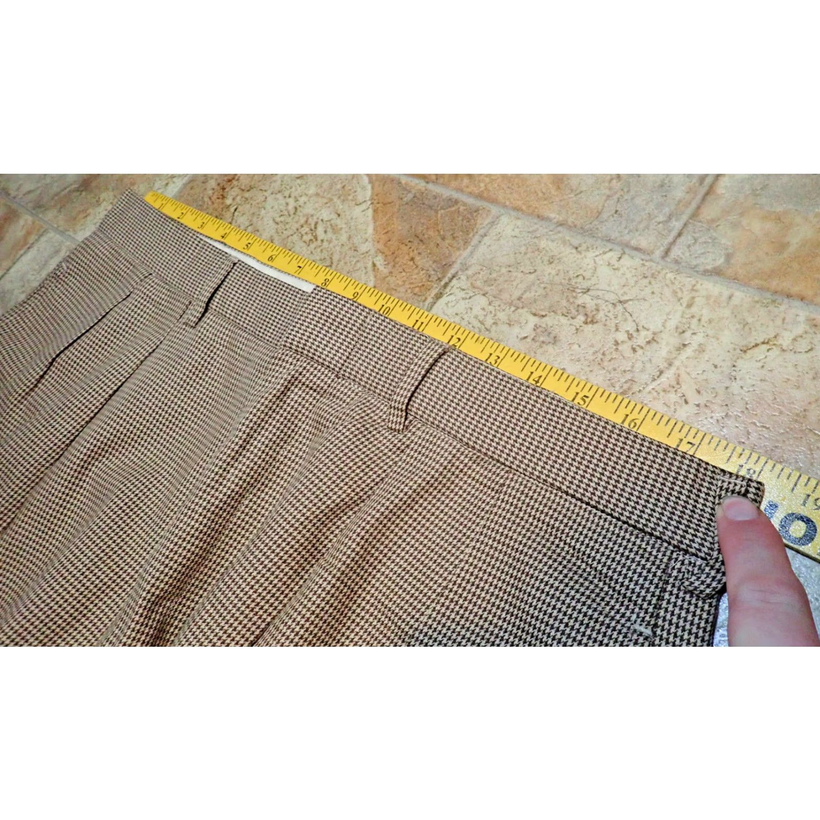 Polo Ralph Lauren VINTAGE Polo Ralph Lauren Dress Pants Men 36 Brown & White Houndstooth Mid Rise Straight Leg Cuffs 80s 90s Size US M / EU 48-50 / 2 - 6 Thumbnail