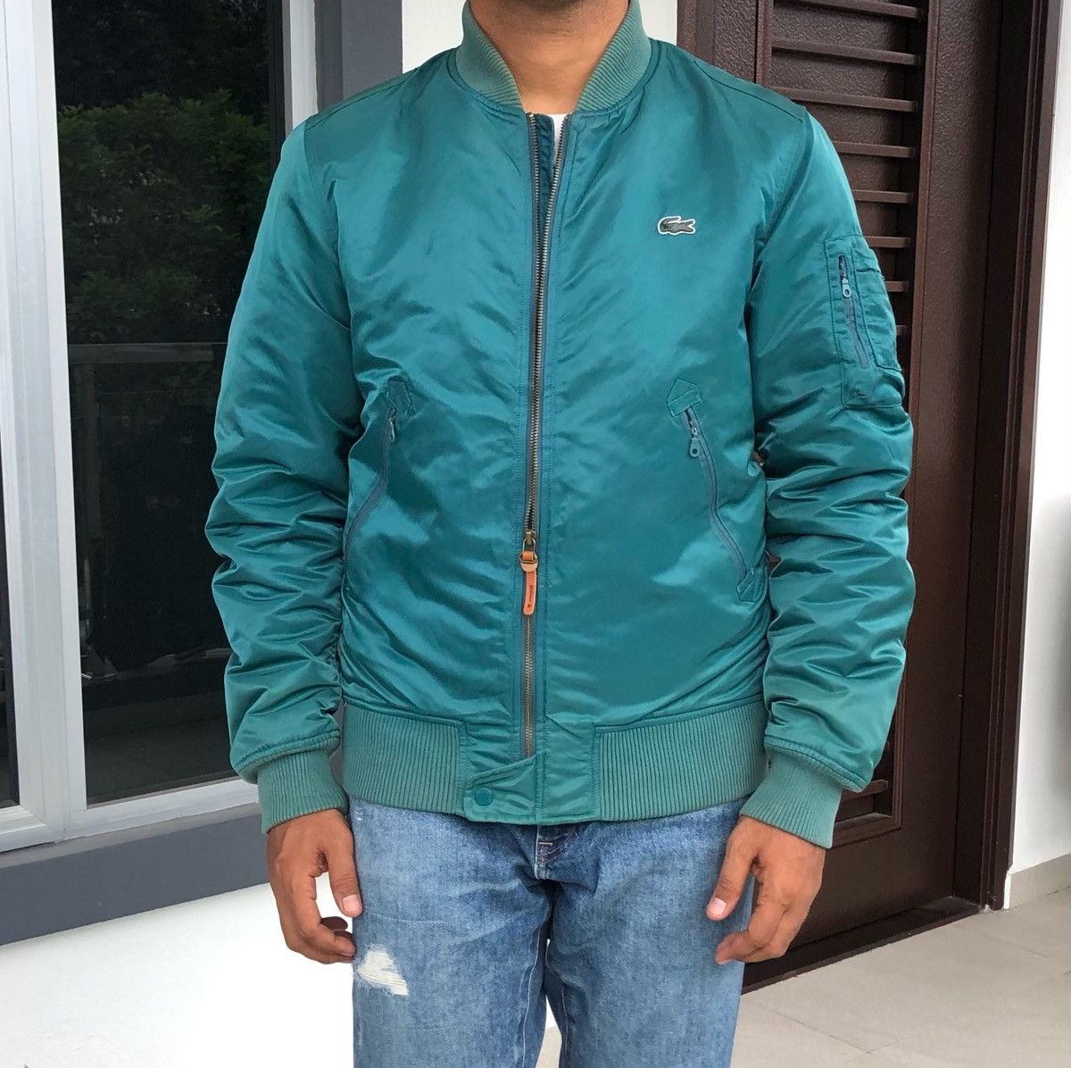 Lacoste LACOSTE LIVE TAFFETA BOMBER JACKET EMERALD GREEN MENS Size US M / EU 48-50 / 2 - 2 Thumbnail