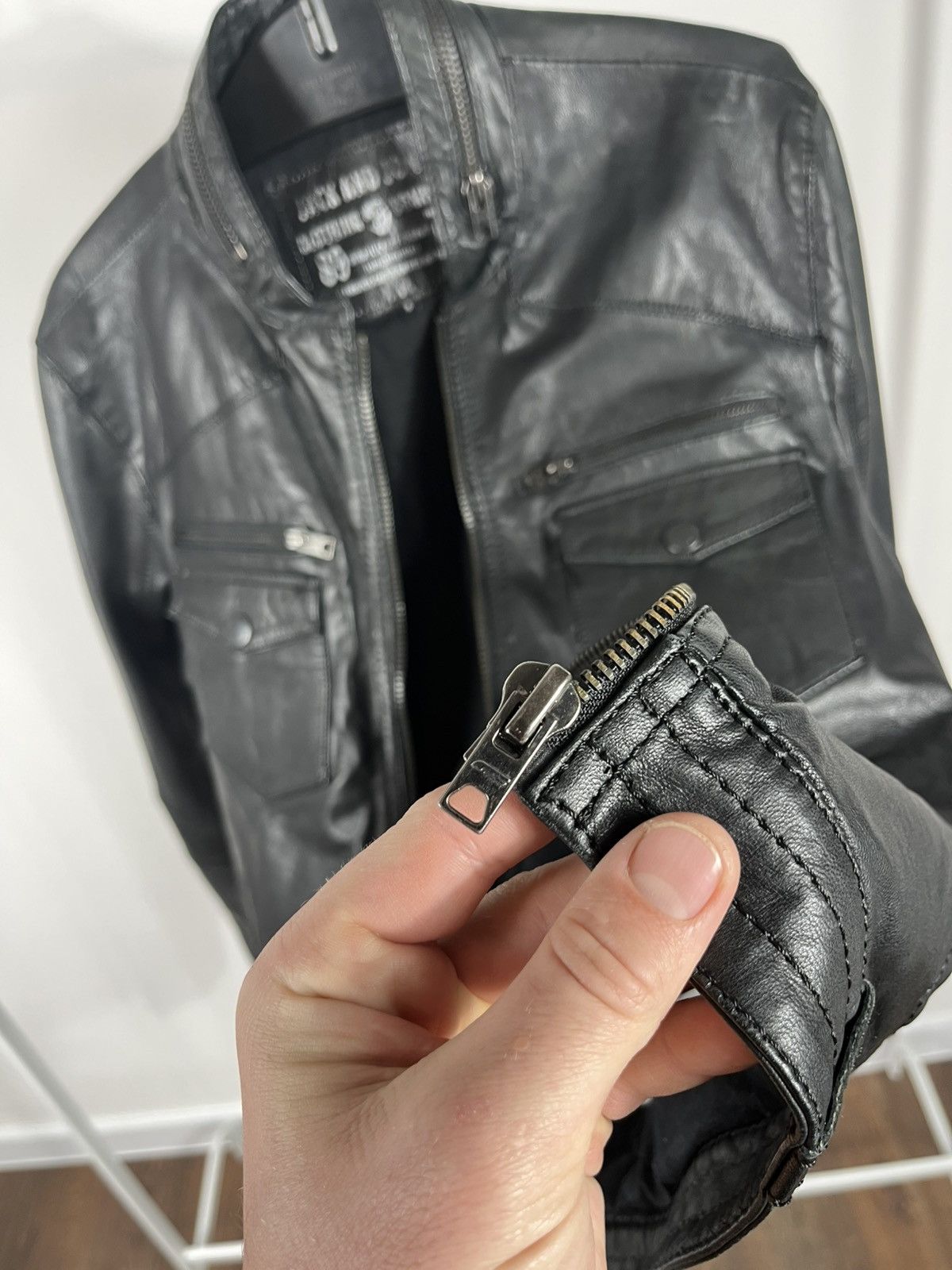 Jack & Jones Jack & Jones Black Goat Leather Biker Jacket Size S Size US S / EU 44-46 / 1 - 9 Thumbnail