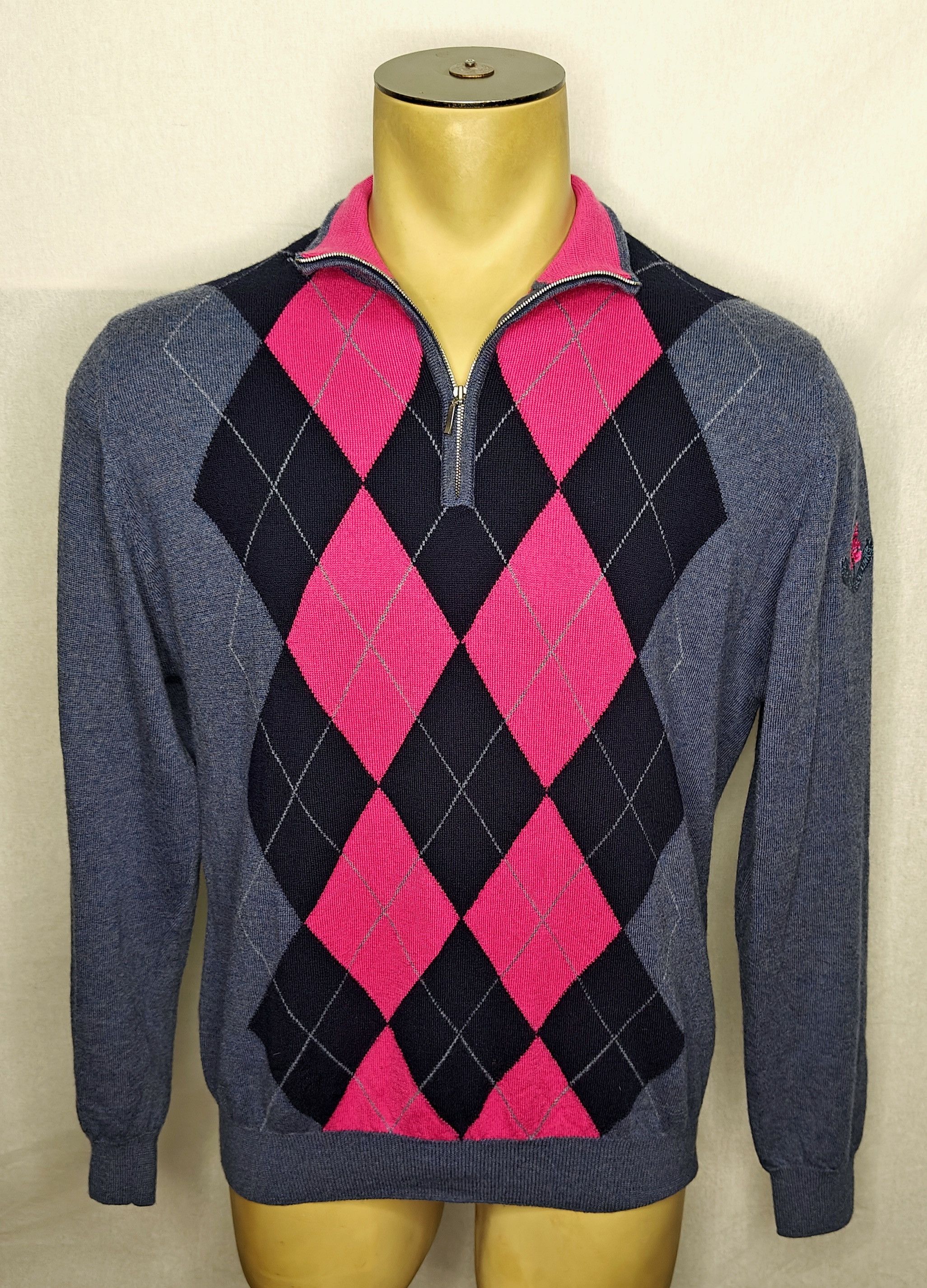 Johnstons Of Elgin Johnstons of Elgin wool gray pink 1/4 zip argyle sweater Size US L / EU 52-54 / 3 - 1 Thumbnail