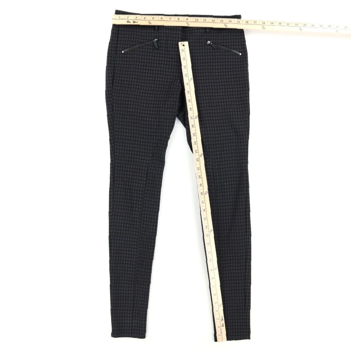 Vintage W by Worth Stretch Skinny Houndstooth Rayon Woven Chino Pants Black Women's 4 Size 27" / US 4 / IT 40 - 3 Thumbnail