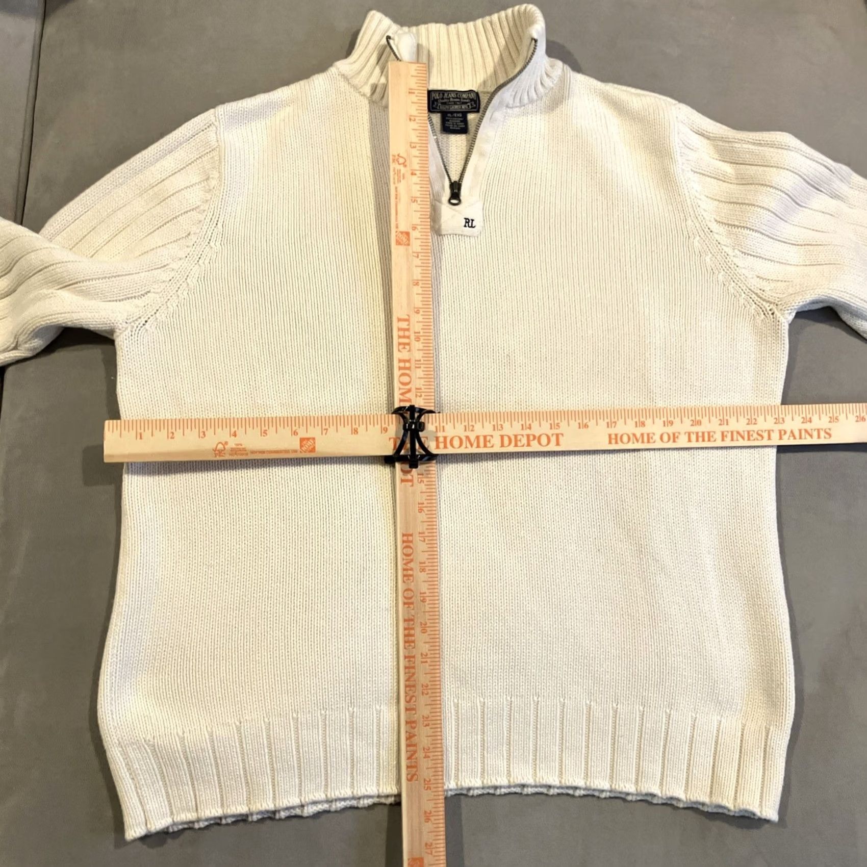 Polo Ralph Lauren VINTAGE Polo Jeans Co. Ivory Quarter Zip Heavy Knit Cotton Sweater Men's XL Pullover Mock Neck Size US XL / EU 56 / 4 - 5 Thumbnail