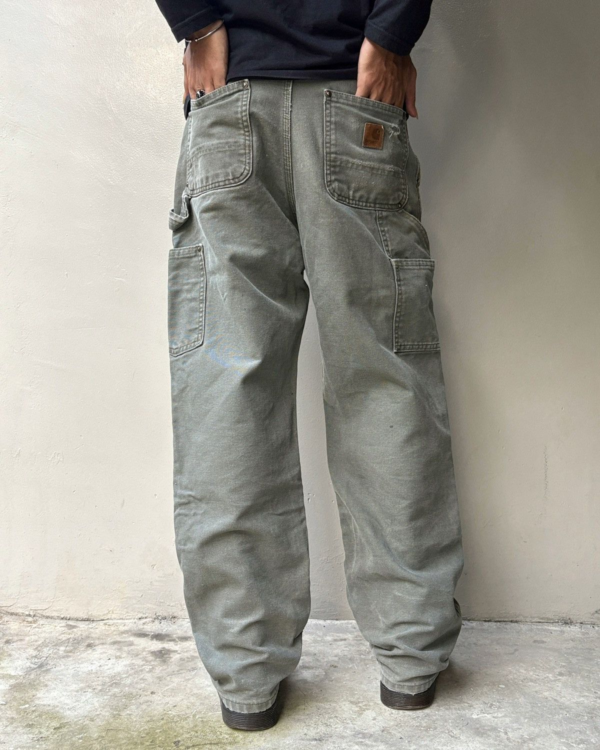 Carhartt Faded MOSS Green Thrashed Carhartt Double Knee Pants Size US 30 / EU 46 - 5 Thumbnail