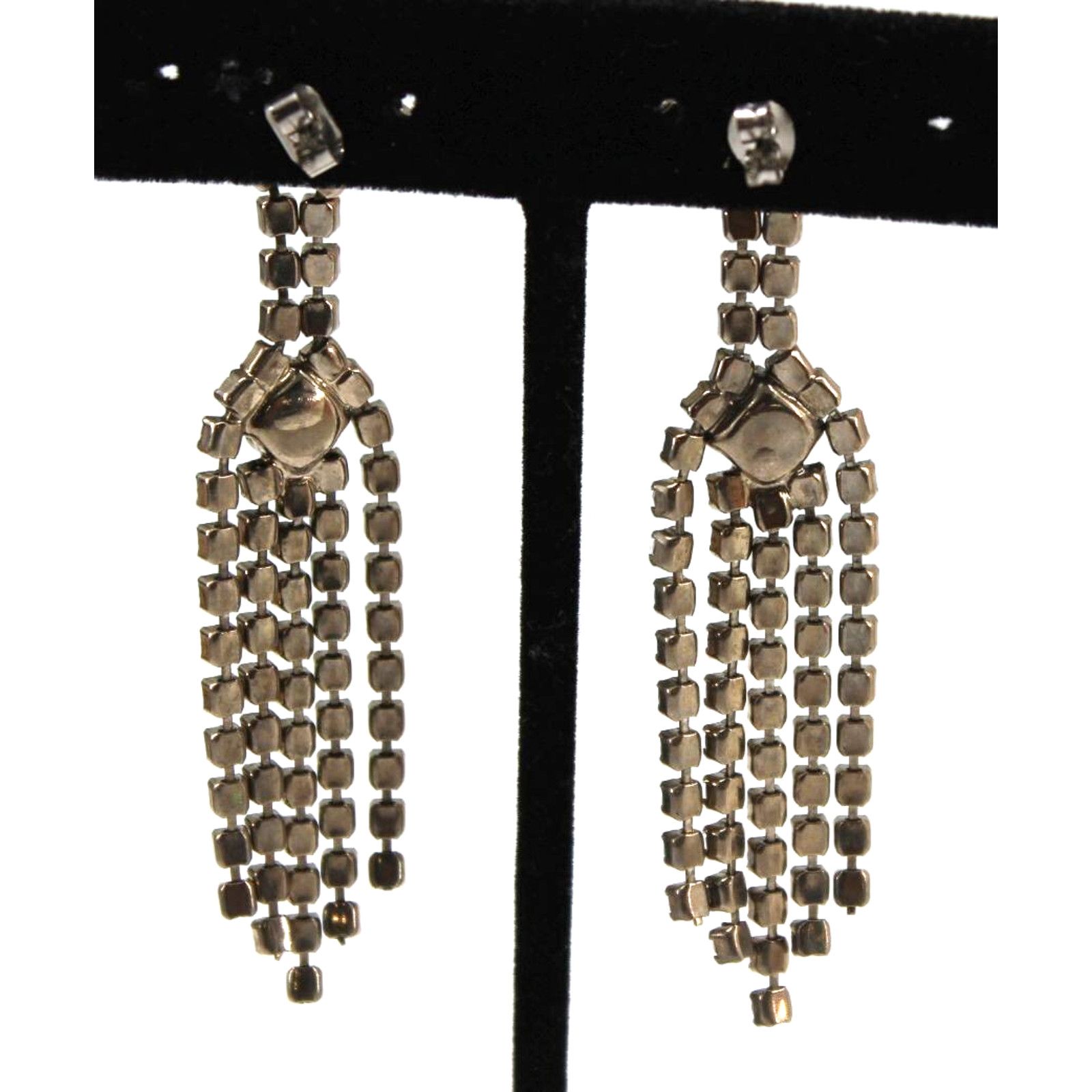 Other Vintage Mid Century Drop Earrings • Clear Rhinestone • 3" Size ONE SIZE - 4 Thumbnail