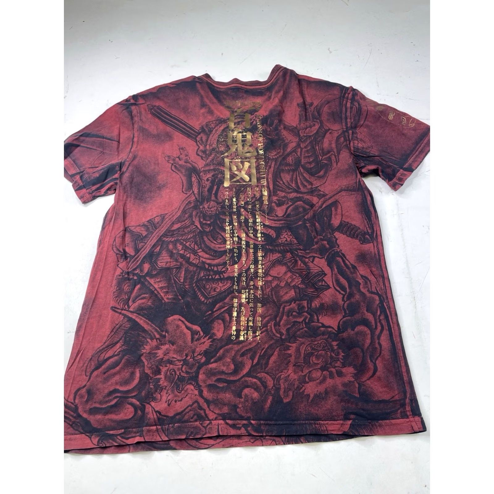 Affliction VINTAGE Affliction Y2K Horiyoshi III 108 Heroes & Demons Rochishin T Shirt L Red Cotton Knit Short Sleeve V-Neck Men Regular Adult Mens Size US L / EU 52-54 / 3 - 6 Thumbnail