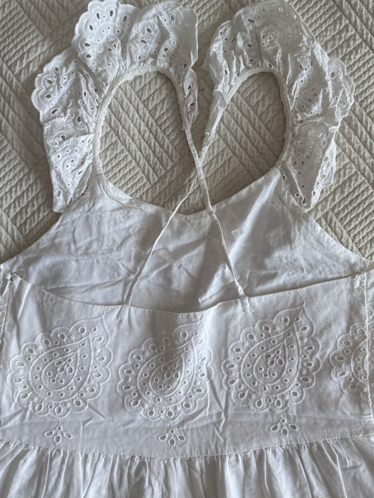 Japanese Brand Vintage 00s White Cotton Eyelet Paisley Midi Dress Size XXS / US 00 / IT 34 - 8 Thumbnail