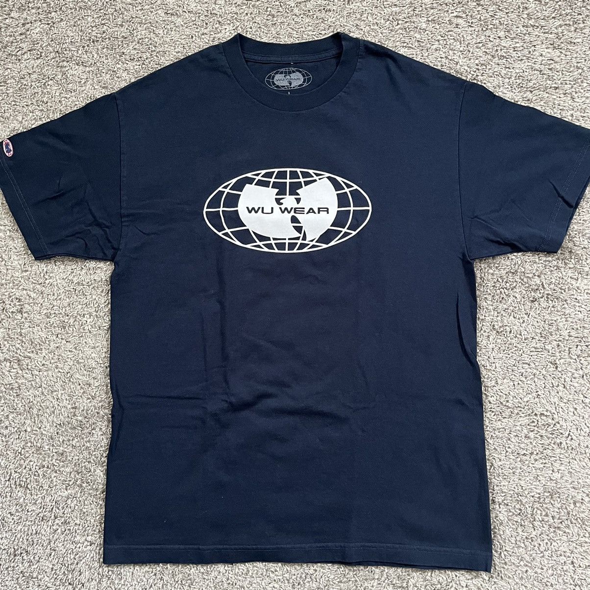 Wu-Wear Shirt Size Large Navy Blue WuTang Globe Rza Wu-Tang