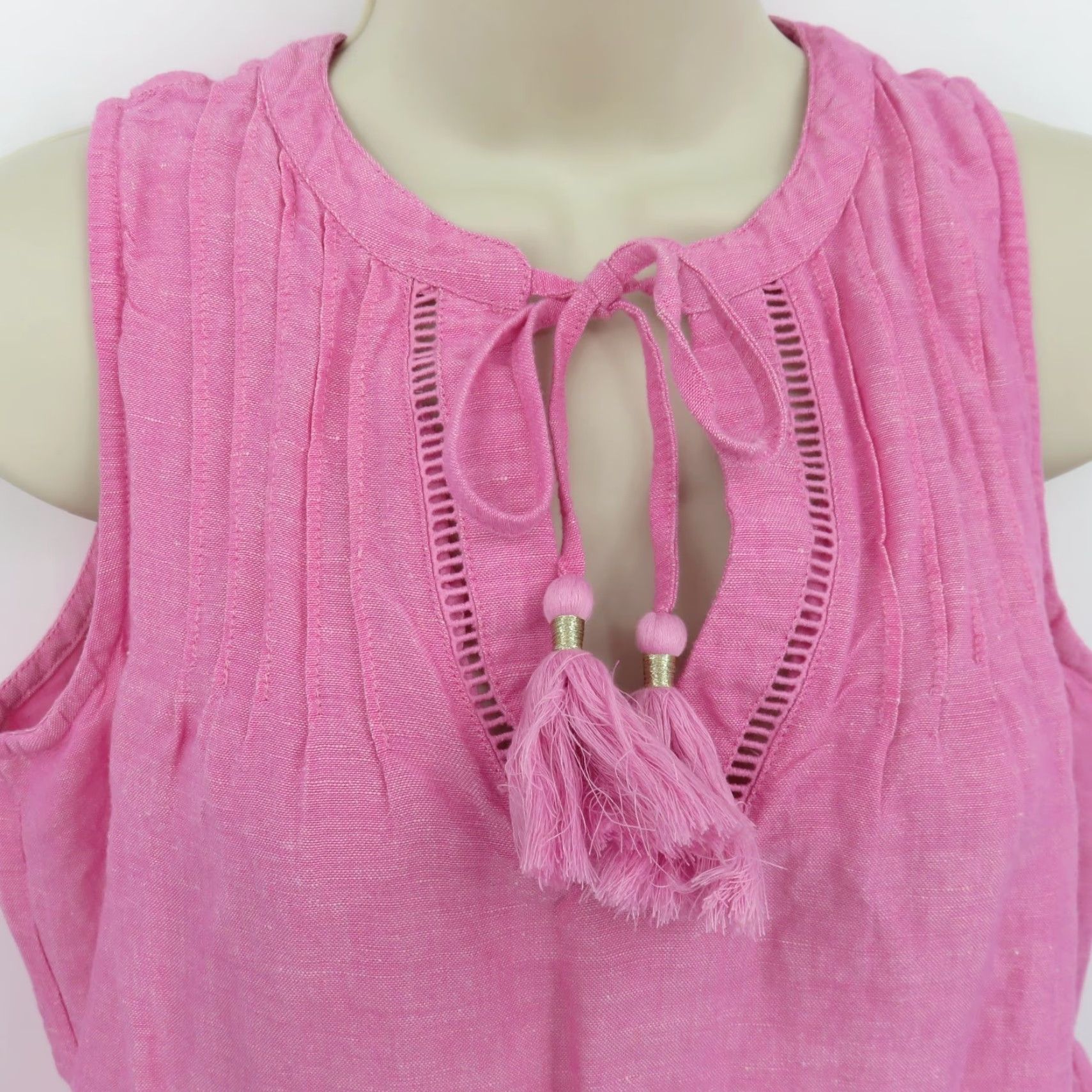 Tommy Bahama Tommy Bahama Women Small Pink Linen Blend Tiered Keyhole Sleeveless Shift Dress Shirt Dress Lady Slip Size S / US 4 / IT 40 - 4 Thumbnail