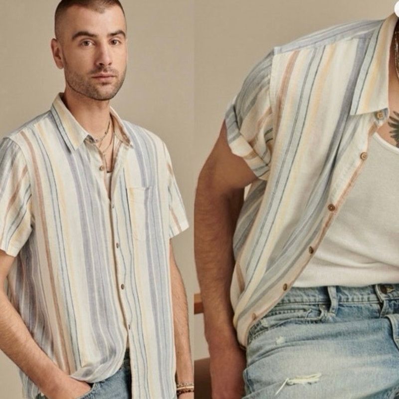 Lucky Brand Lucky Brand Linen Short Sleeve San Gabriel Blue Stripe Sz XL Size US XL / EU 56 / 4 - 1 Thumbnail