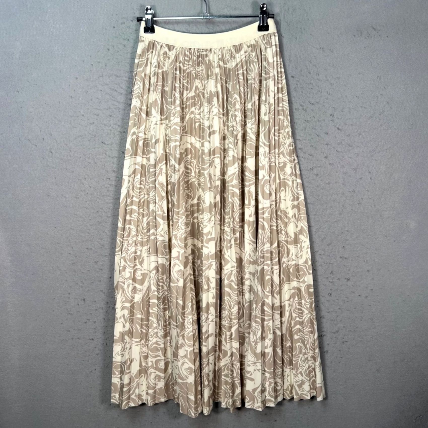 Vintage Pinkyoto Skirt XS Beige Abstract Pleated Maxi Elastic Waistband w/ Size 26" / US 2 / IT 38 - 2 Thumbnail