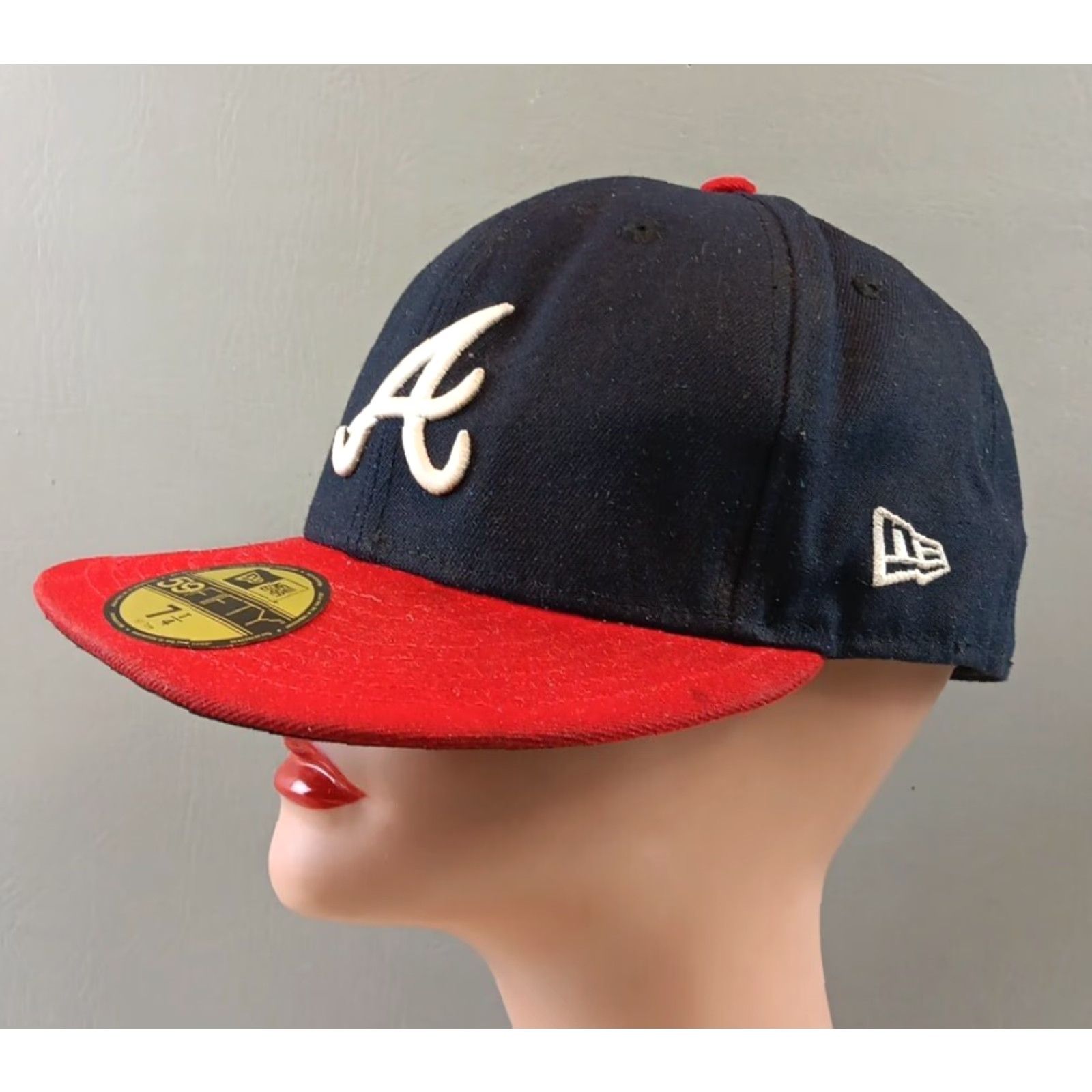 New Era Atlanta Braves 59fifty Fitted Hat Navy Blue 7 1/4 New Era Unisex Adults Official On Field Hat Size ONE SIZE - 4 Thumbnail