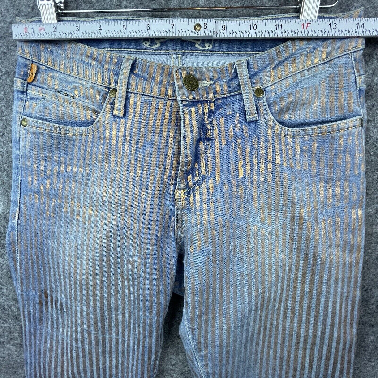 Robins Jeans Robins Jean Womens 27 Gold Foil Jane Metallic Angel Wings Size 27" / US 4 / IT 40 - 6 Thumbnail
