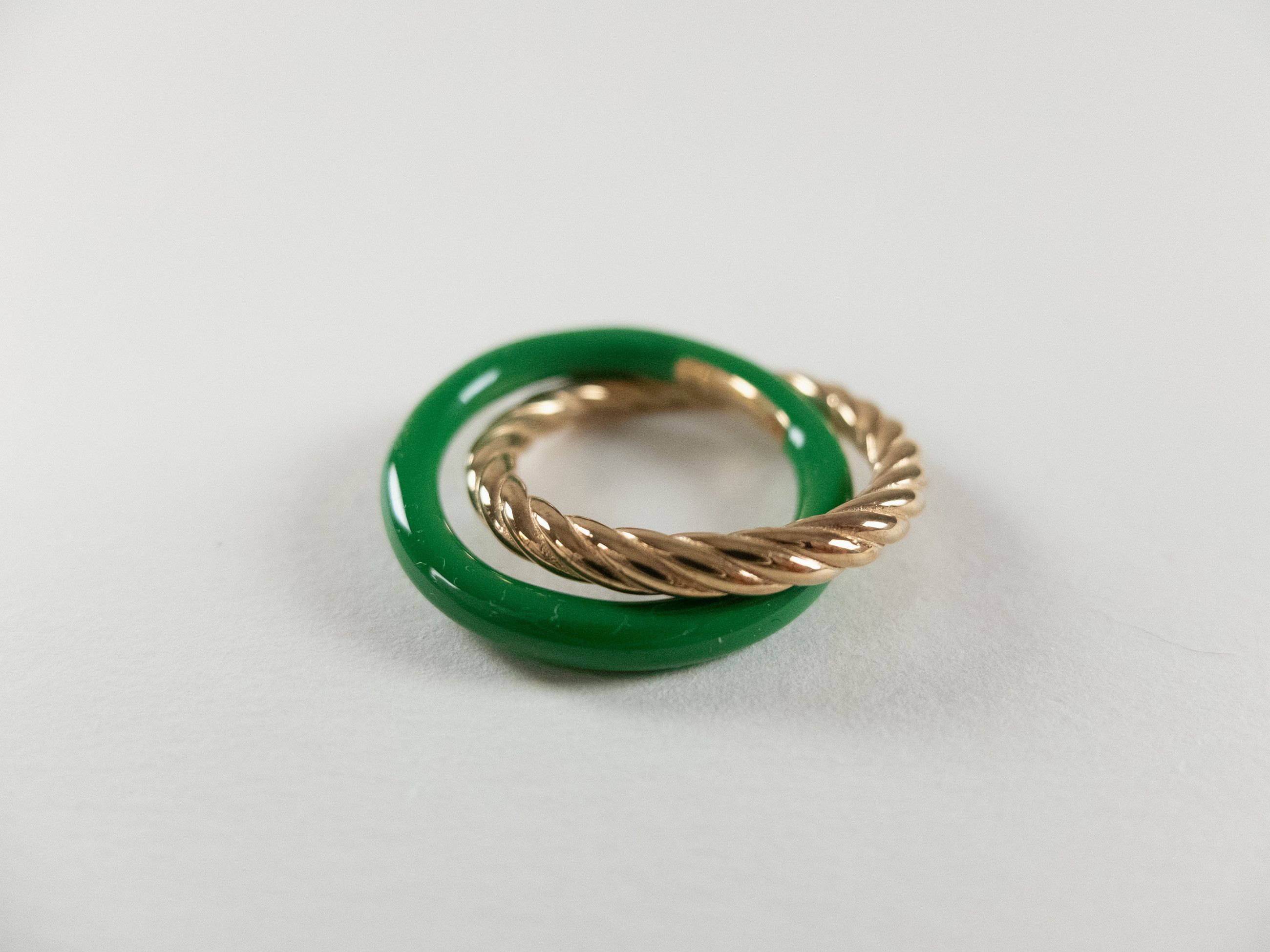 Bottega Veneta BOTTEGA VENETA green and gold silver double ring 7 15 q Size ONE SIZE - 6 Thumbnail
