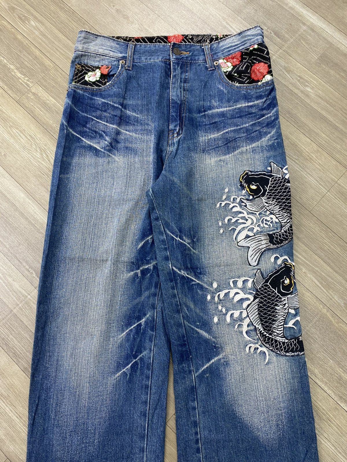 Karakuri Tamashii Dominate Karakuri Tamashii Koi Flowers Embroidery Jeans Y2K Size US 30 / EU 46 - 2 Thumbnail