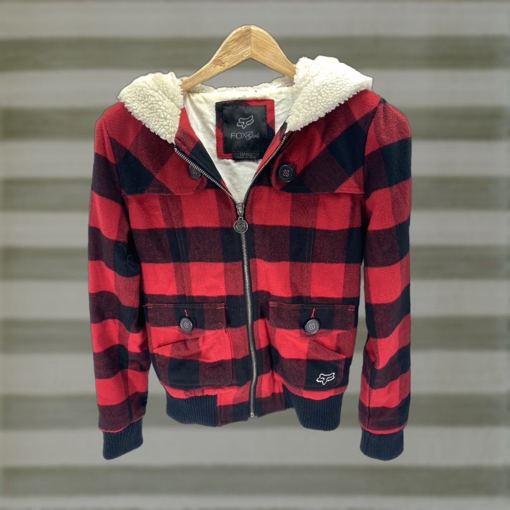 Vintage FOX Flannel Jacket Womens Size Small Buffalo Check Plaid Fleece Hood Outdoor Jacket/Coat Casual Womens Regular Late Size S / US 4 / IT 40 - 1 Thumbnail