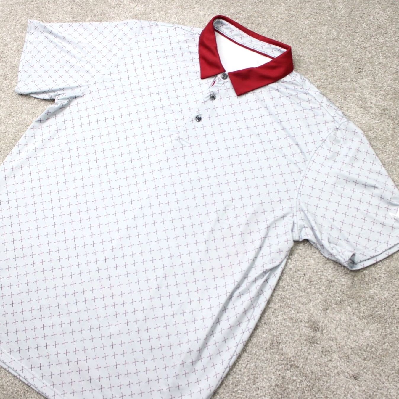 Vintage Maelreg Polo Shirt Mens XL Gray/Red Golf Club All Over Print S/S Shirt Polo Stadium Sports Shirt Mens XL Gray/Red 90s Size US XL / EU 56 / 4 - 4 Thumbnail